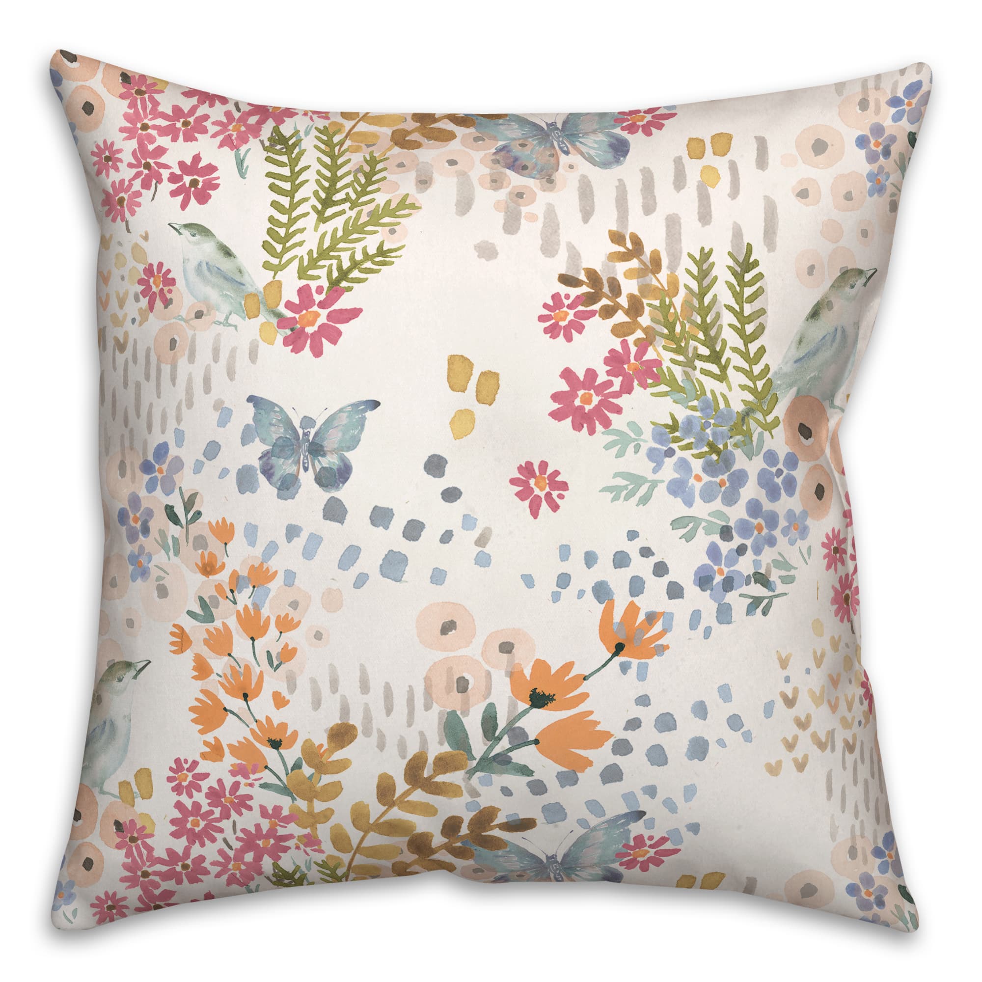 Butterfly Bird Floral Square Throw Pillow