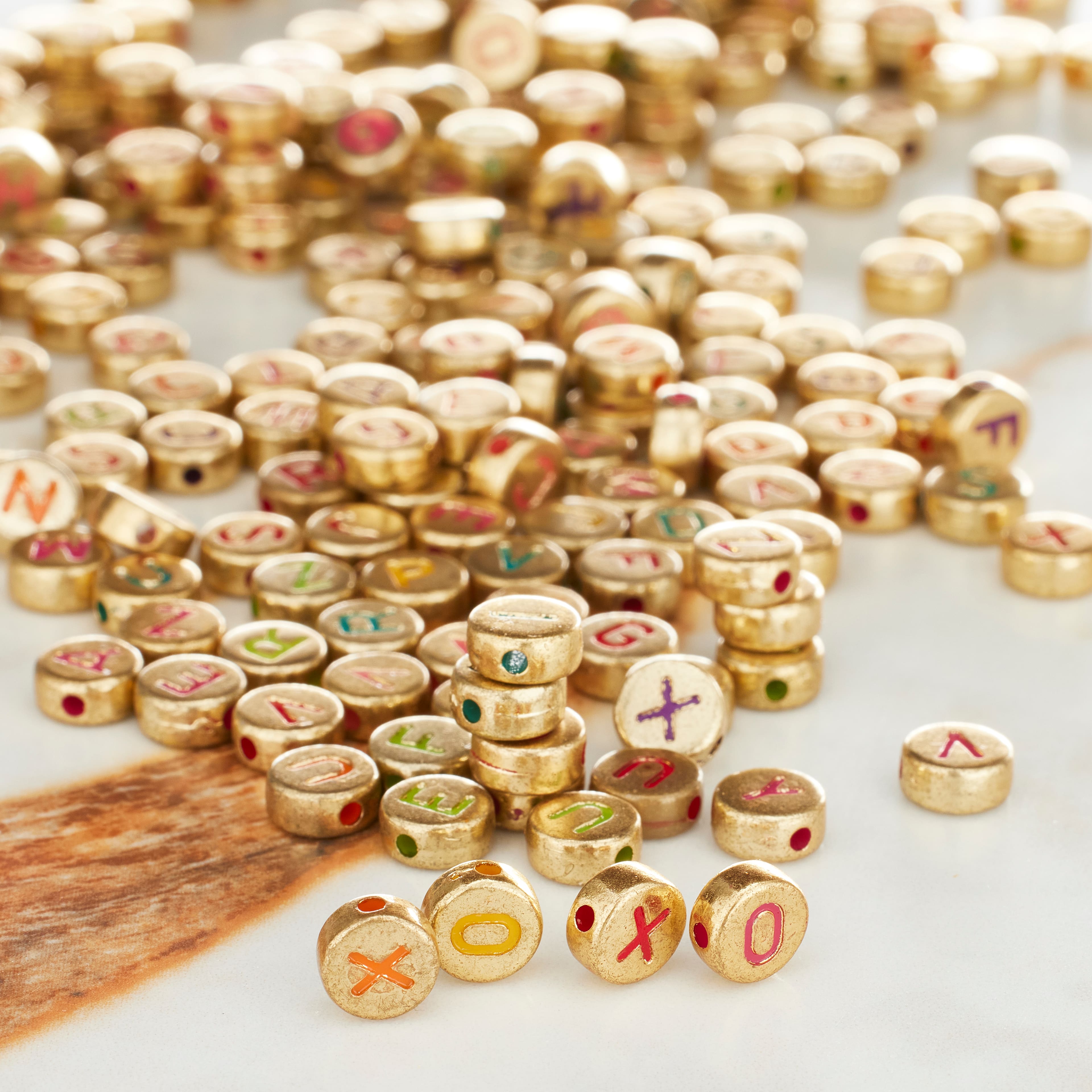 Bead Landing 7mm Gold Alphabet Circle Acrylic Beads - Each