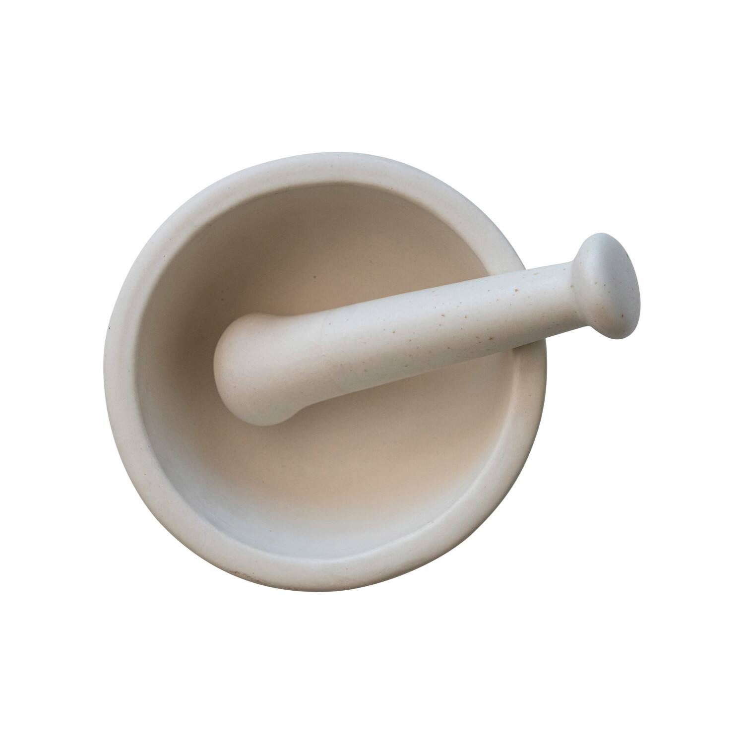 White Round Stoneware Mortar &#x26; Pestle Set