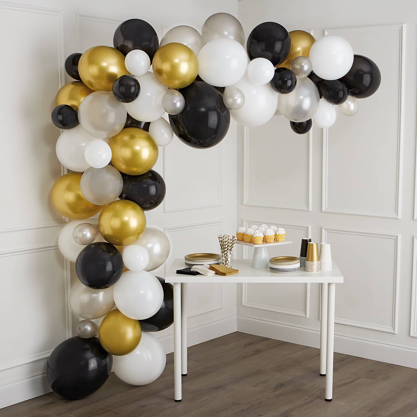 6 Pack: 10ft. Black, White, Gray &#x26; Gold Balloon Garland by Celebrate It&#x2122;