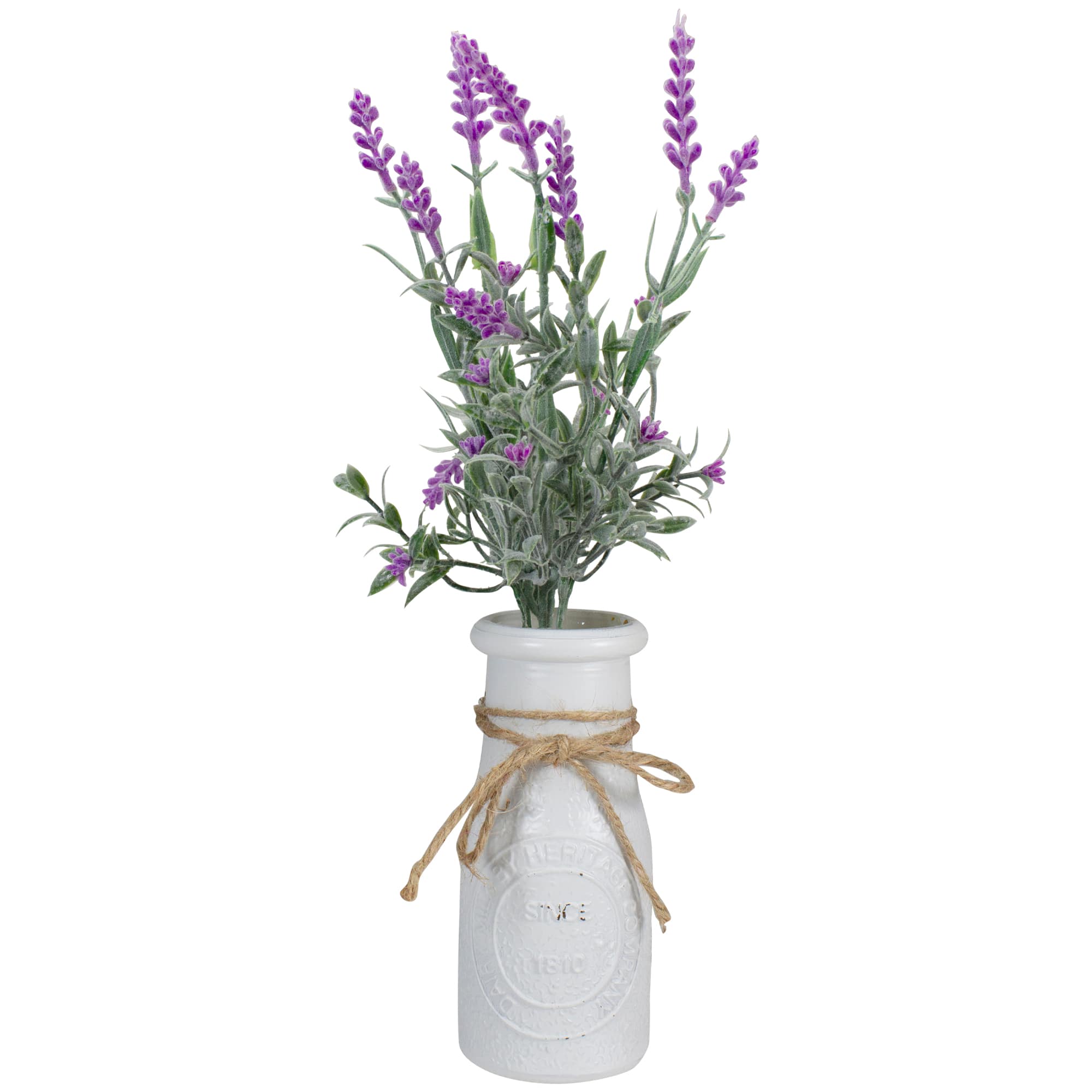 13&#x27;&#x27; Artificial Lavender Arrangement in Milk Bottle