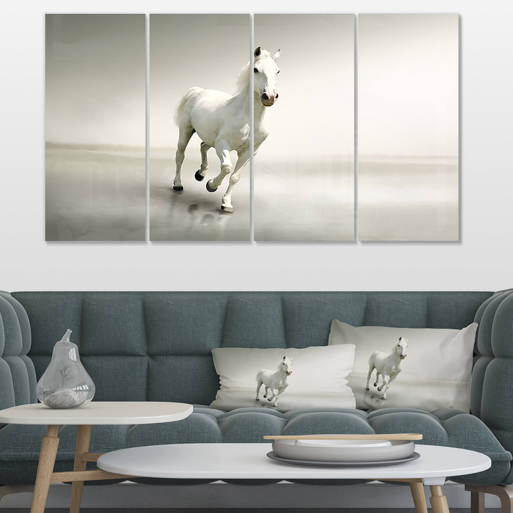 Designart - Beautiful White Horse Running - Animal Canvas Art Print