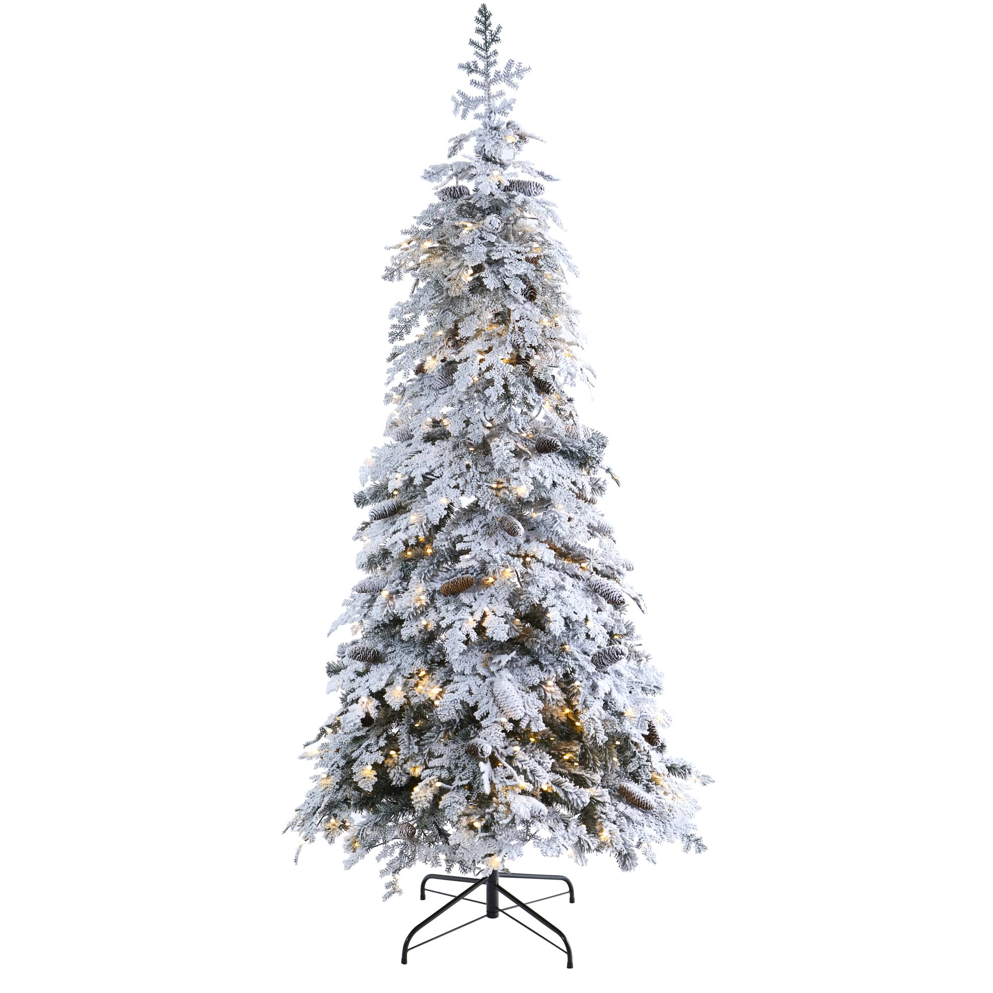 7ft. Pre-Lit Flocked Montana Down Swept Spruce &#x26; Pinecones Artificial Christmas Tree with Clear LED Lights
