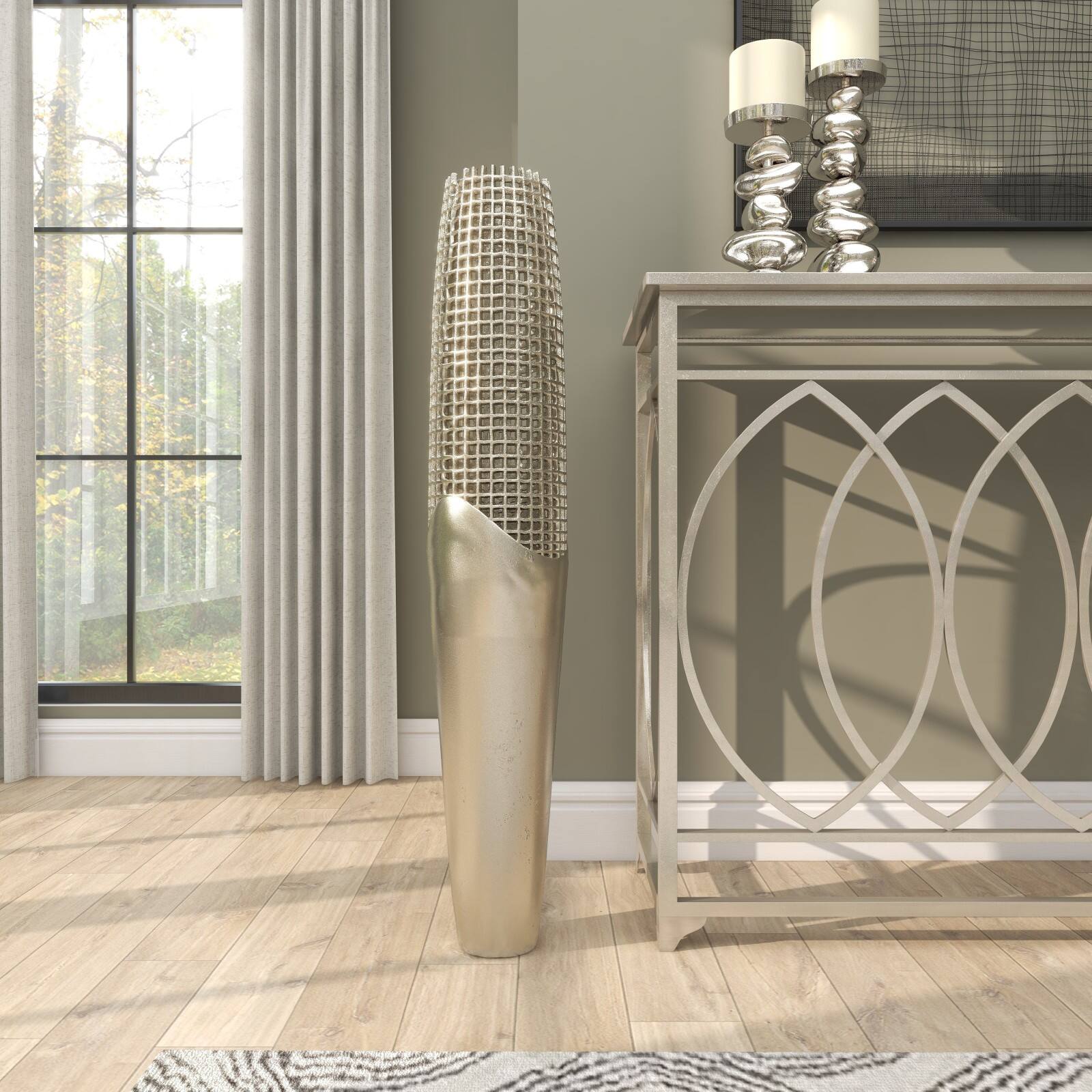 3ft. Silver Aluminum Grid Inspired Vase with Open Frame Design