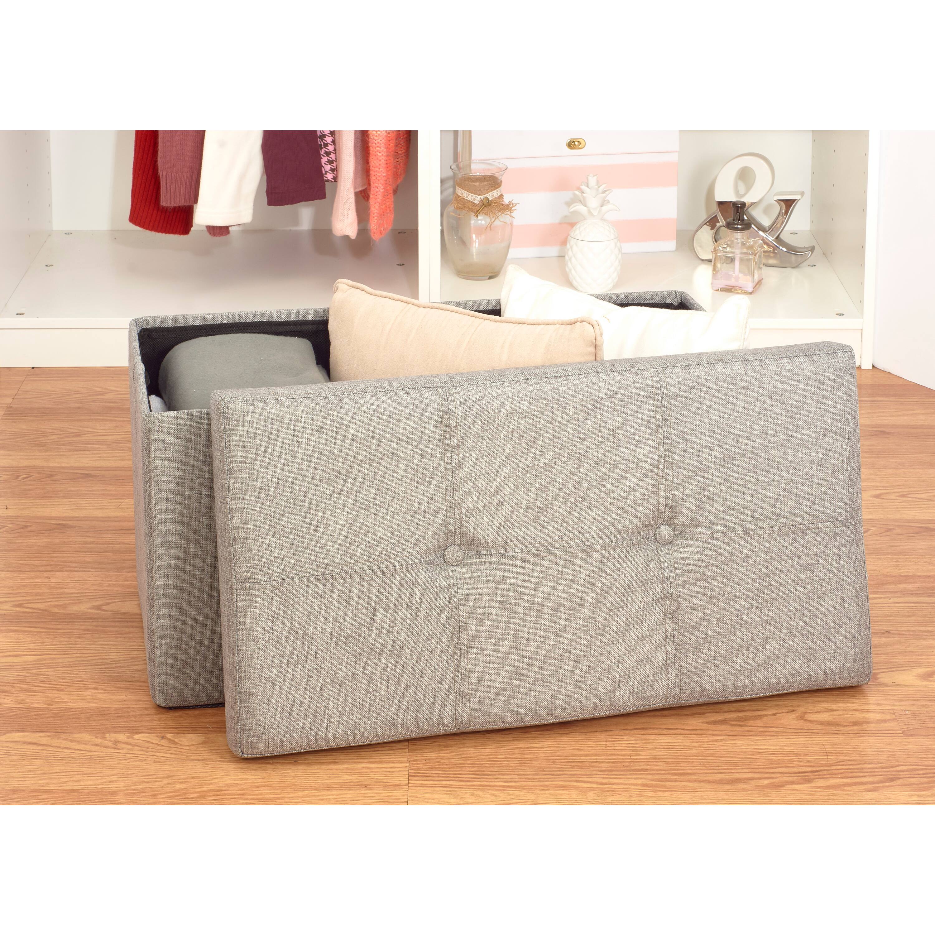 Simplify 30&#x22; Faux Linen Double Folding Storage Ottoman