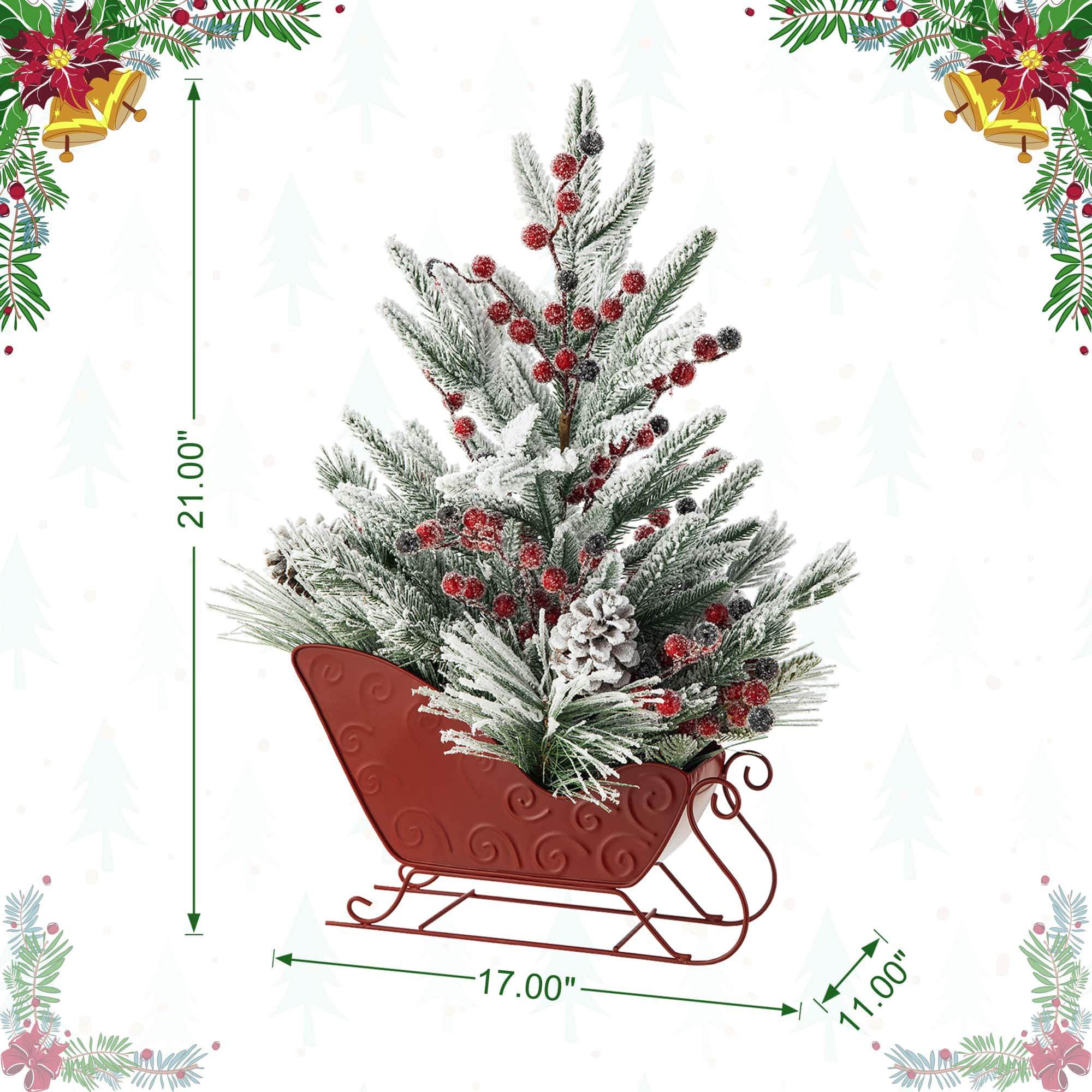 Glitzhome&#xAE; 21&#x22; Christmas Red Sleigh Frosted Floral Centerpiece