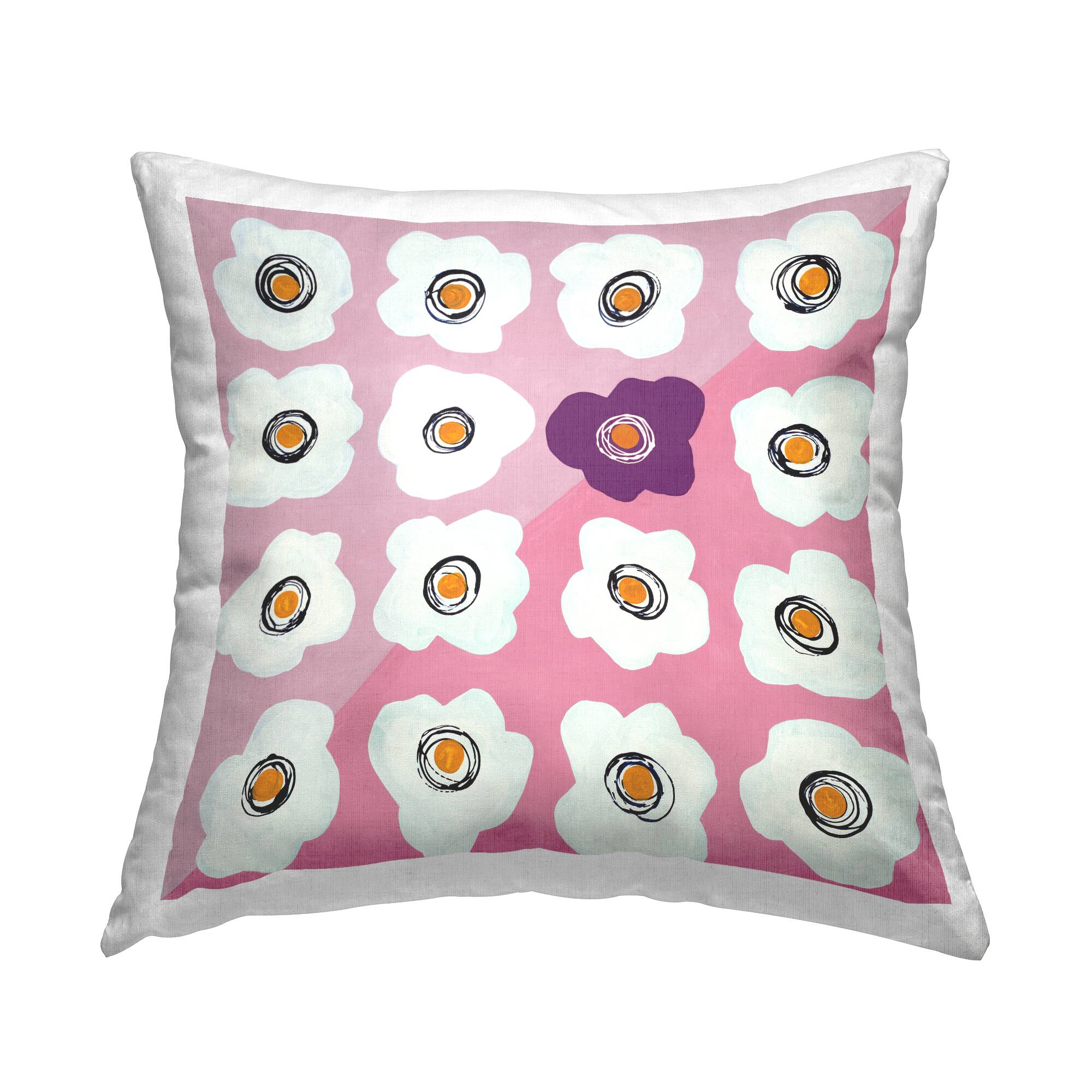 Stupell Industries White Flower Collage Purple Pop over Triangles Throw Pillow 18" x 18"