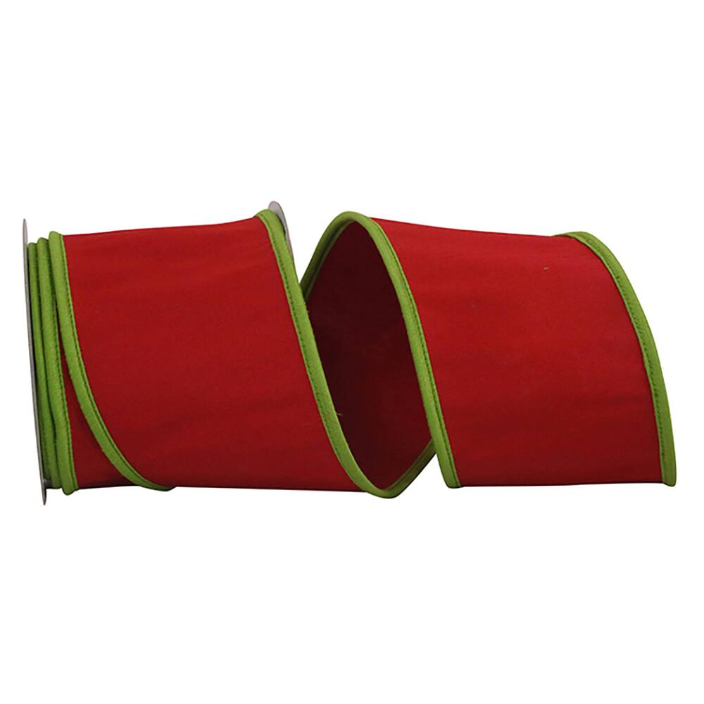 Reliant 4" x 5yd. Red & Lime Deluxe Dupioni Folded Heavy Wired Ribbon