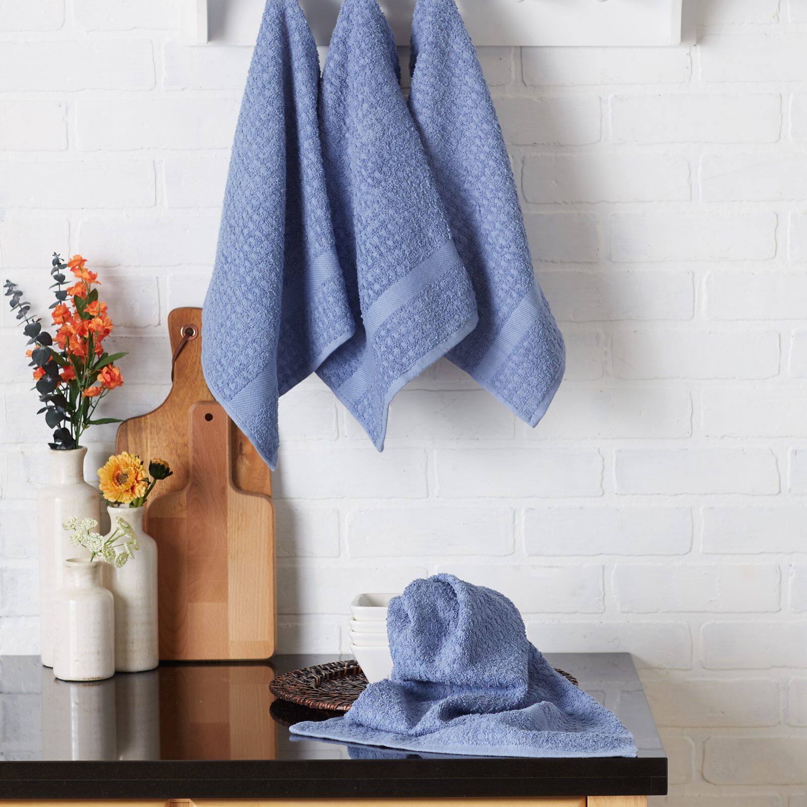 DII® Solid Vintage Stonewash Blue Waffle Terry Dish Towels, 4ct.