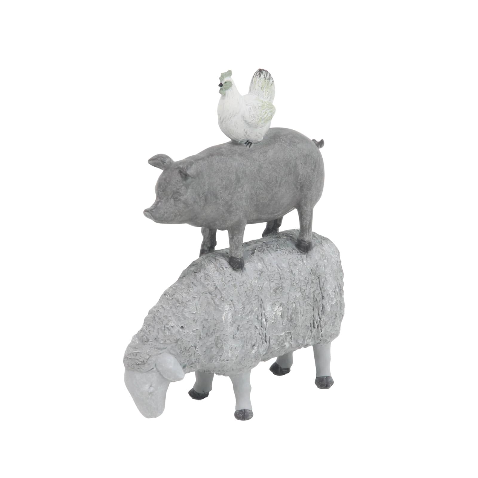 Grey Polystone Sculpture, Stacking Animals 12" x 9" x 4"
