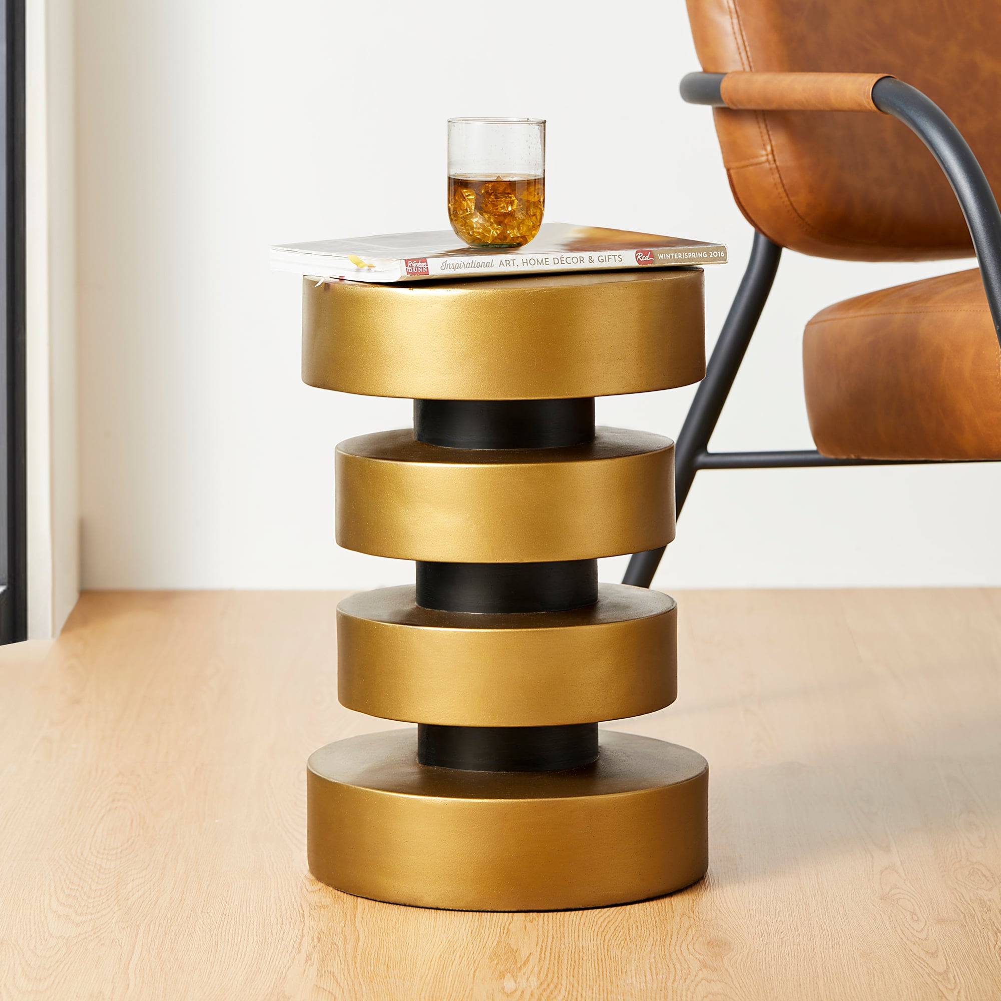 Glitzhome&#xAE; 18&#x22; Antique Gold Floating Disks Side Table