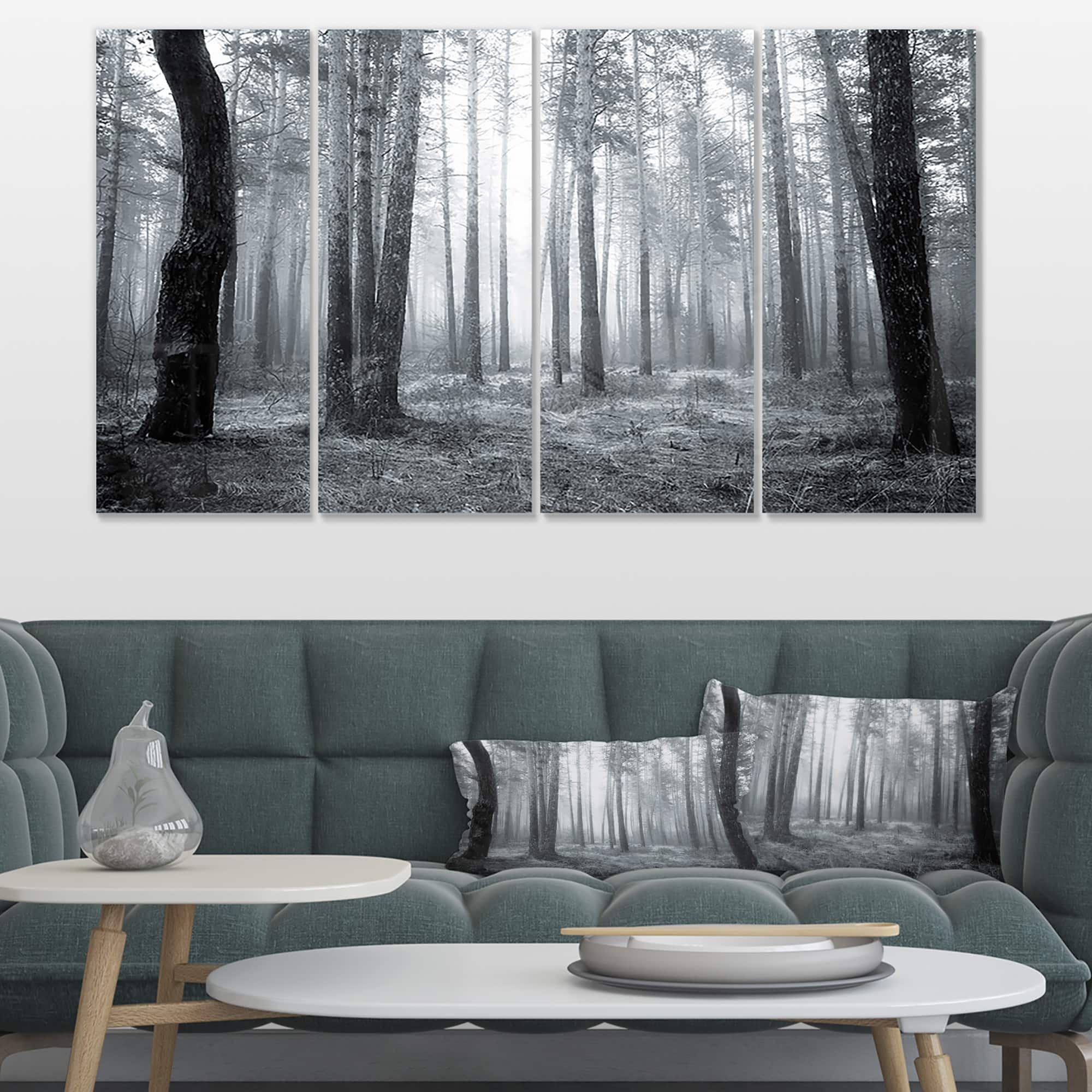 Designart - Black and White Foggy Forest - Forest Canvas Art Print
