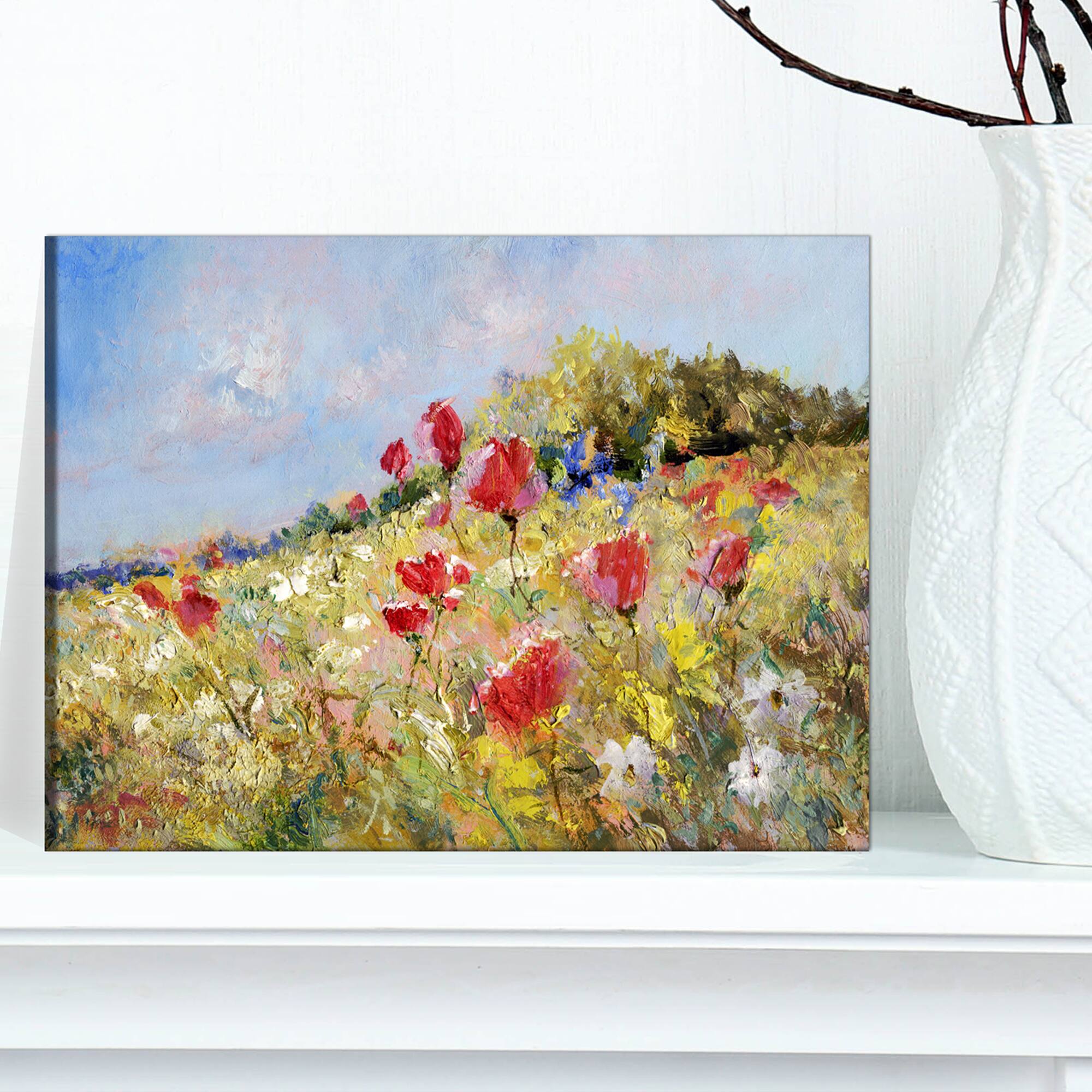 Designart - Painted Poppies on Summer Meadow - Large Landscape Canvas Art