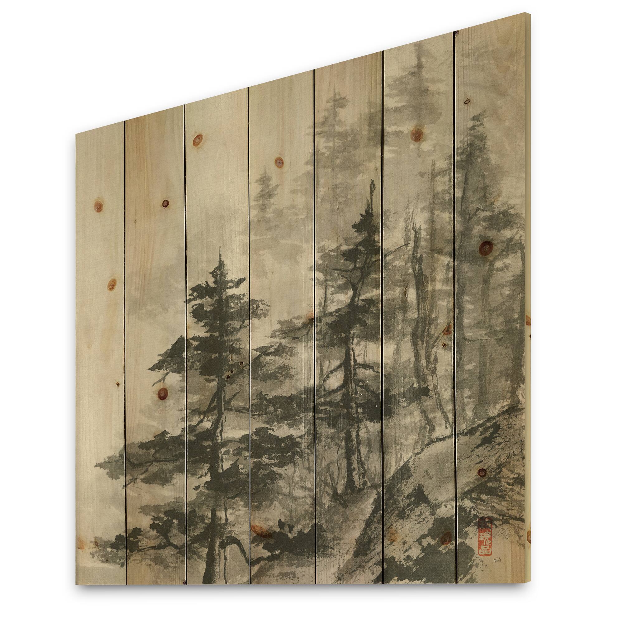 Designart - Asian Forest - Cabin &#x26; Lodge Print on Natural Pine Wood