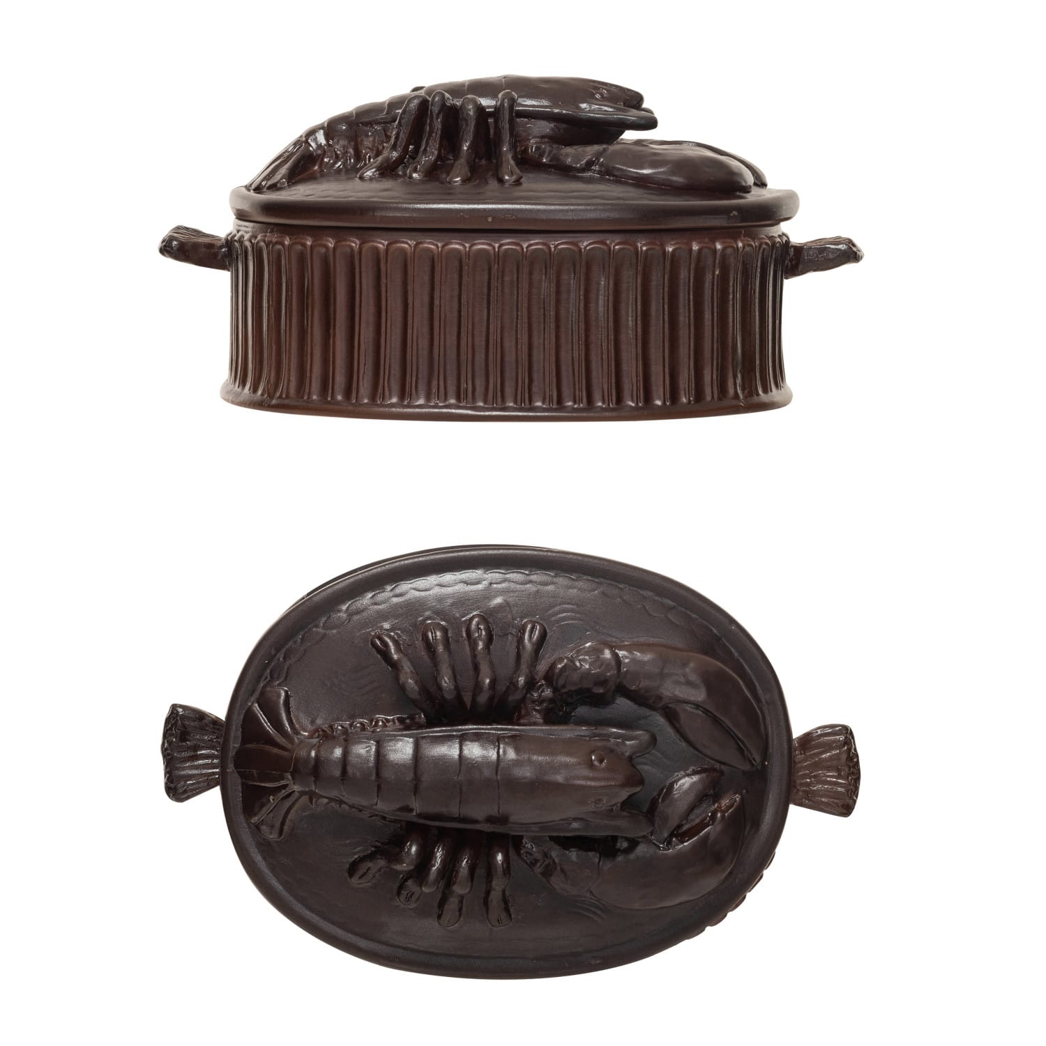 Hello Honey&#xAE; 12.25&#x22; Matte Brown Stoneware Baker with Lobster Design