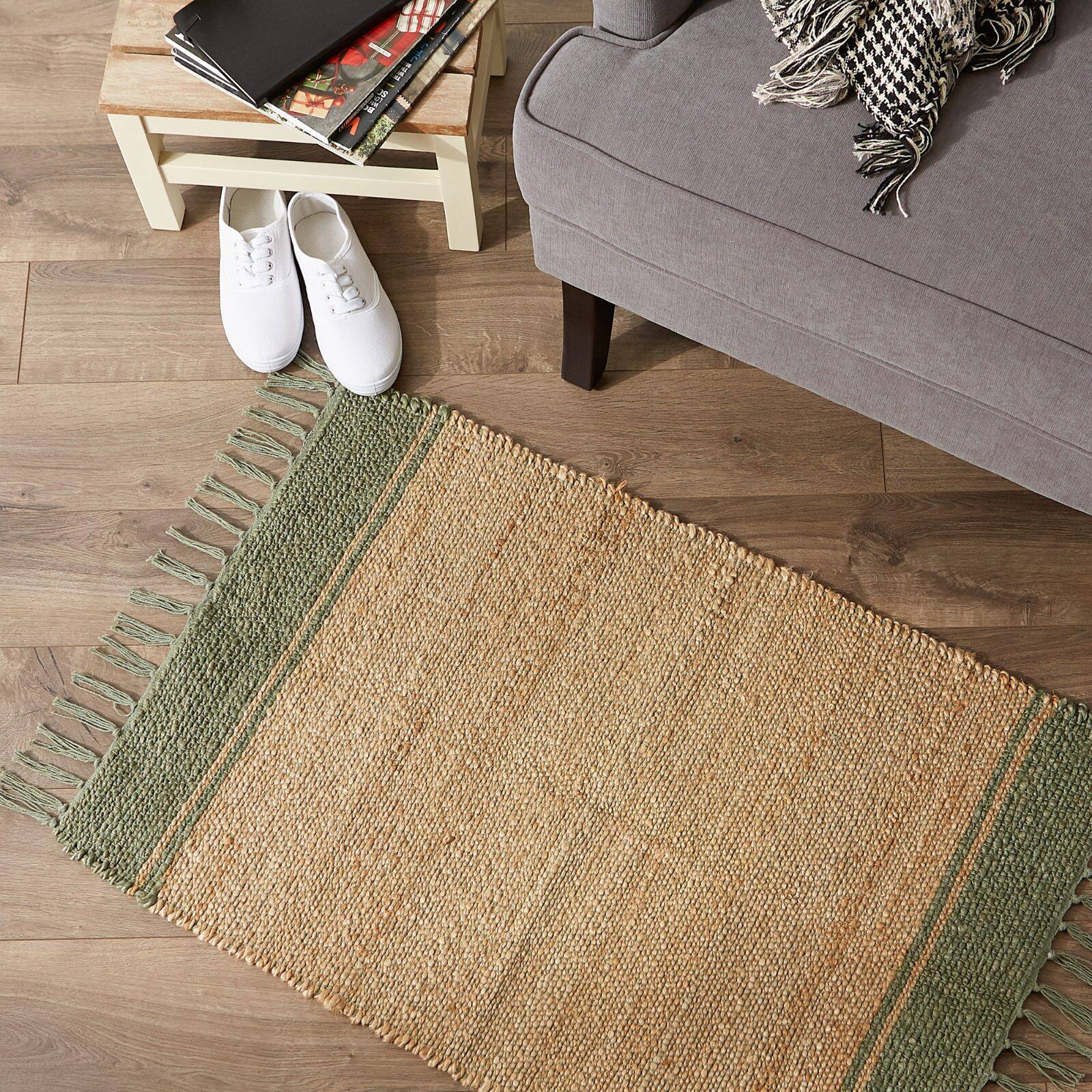 DII® Artichoke With Natural Jute Stripes Hand-Loomed Rug, 2ft. x 3ft.