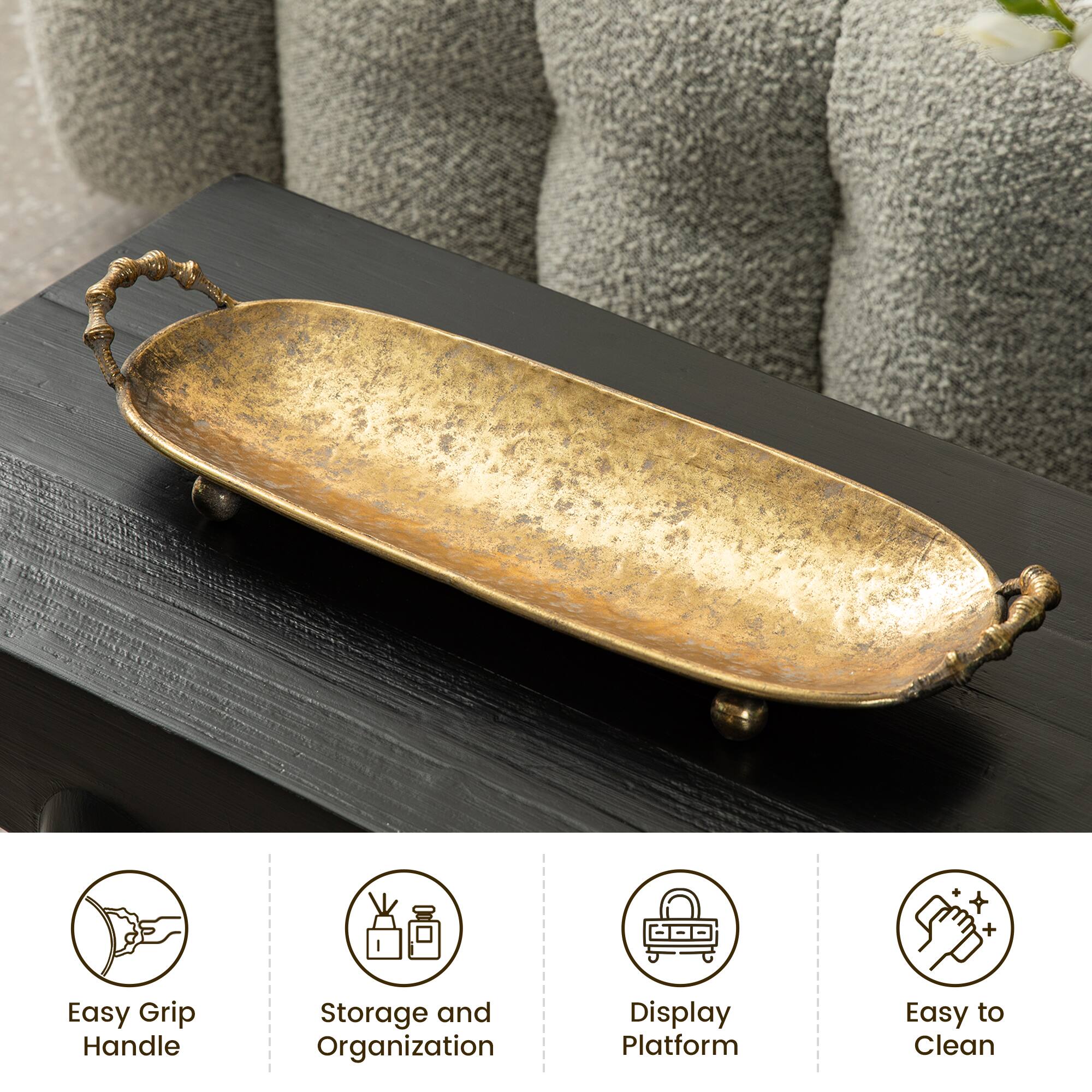 Glitzhome&#xAE; Gold Oval Metal Decorative Trays Set
