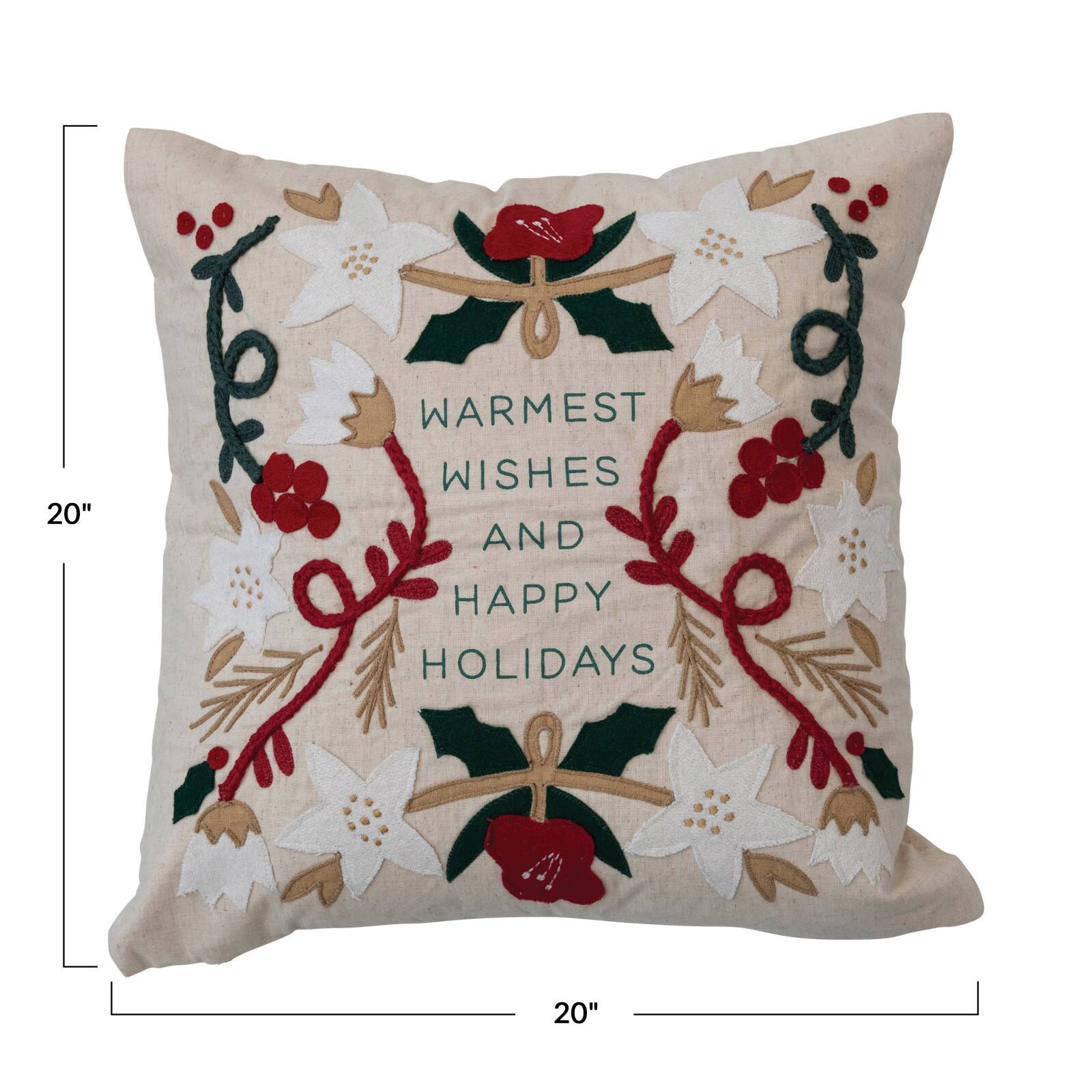 Hello Honey&#xAE; Warmest Wishes Square Cotton &#x26; Linen Pillow with Embroidery