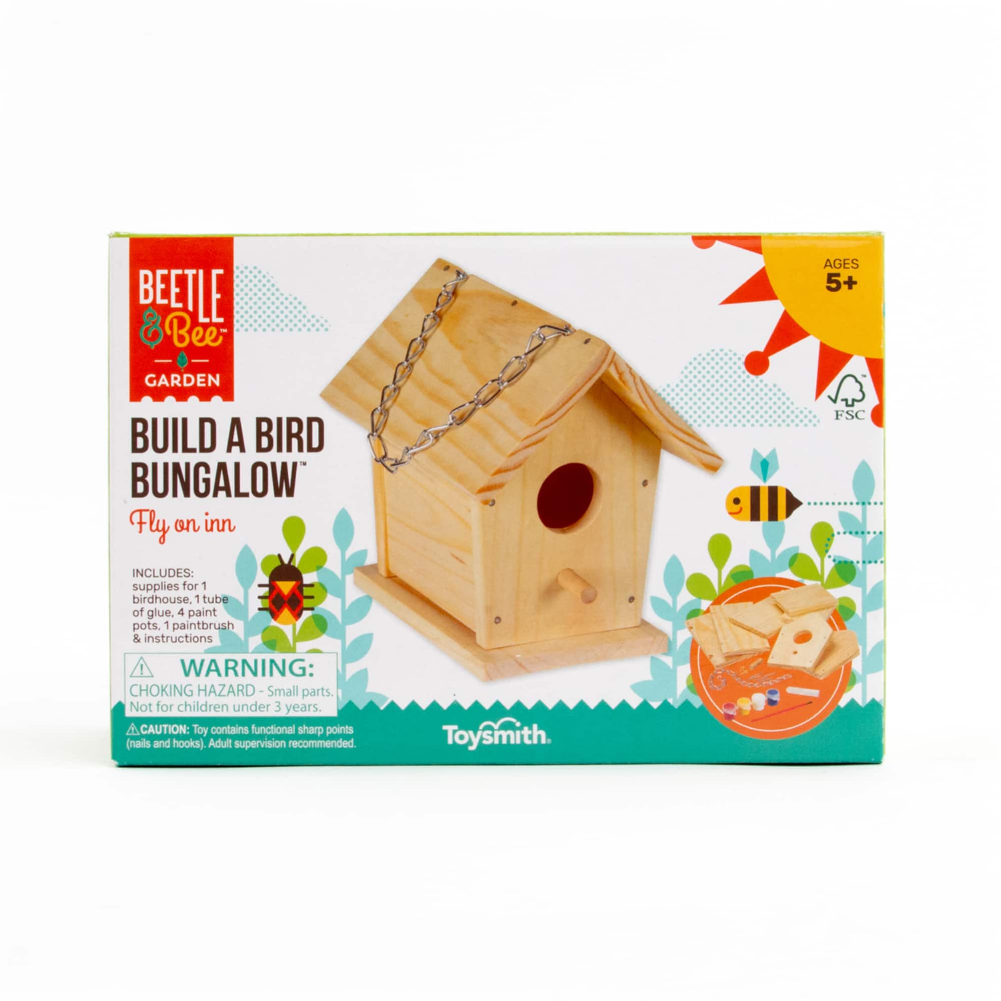 Toysmith Beetle &#x26; Bee Build a Bird Bungalow&#x2122; DIY Birdhouse Activity Kit
