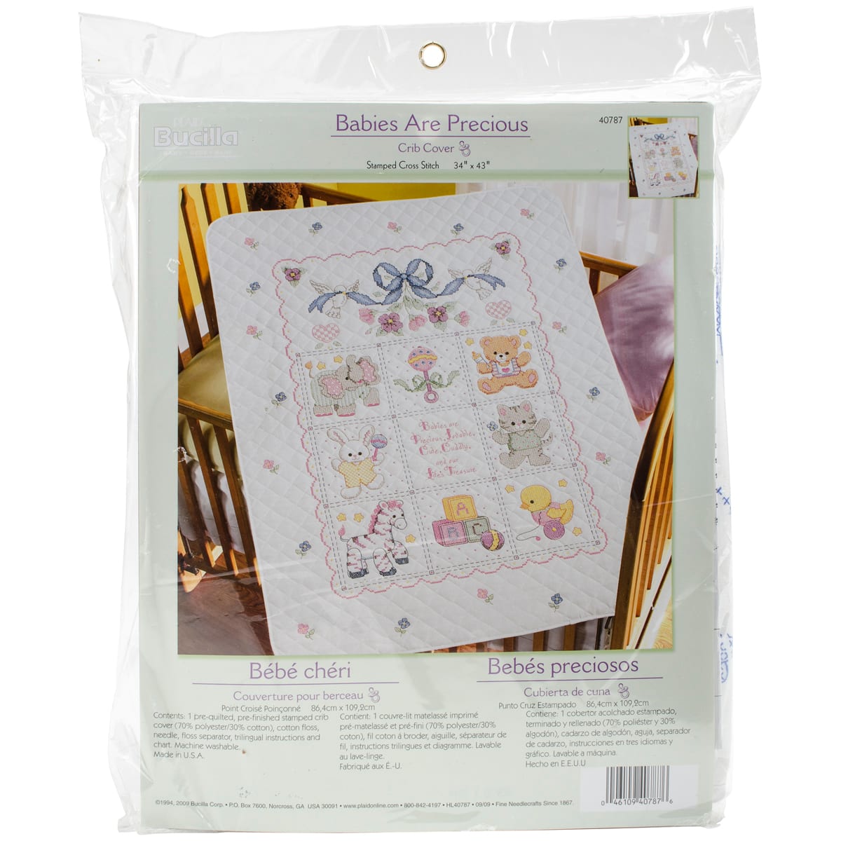 Bucilla Babies Are Precious Stamped Cross Stitch Crib Cover Kit