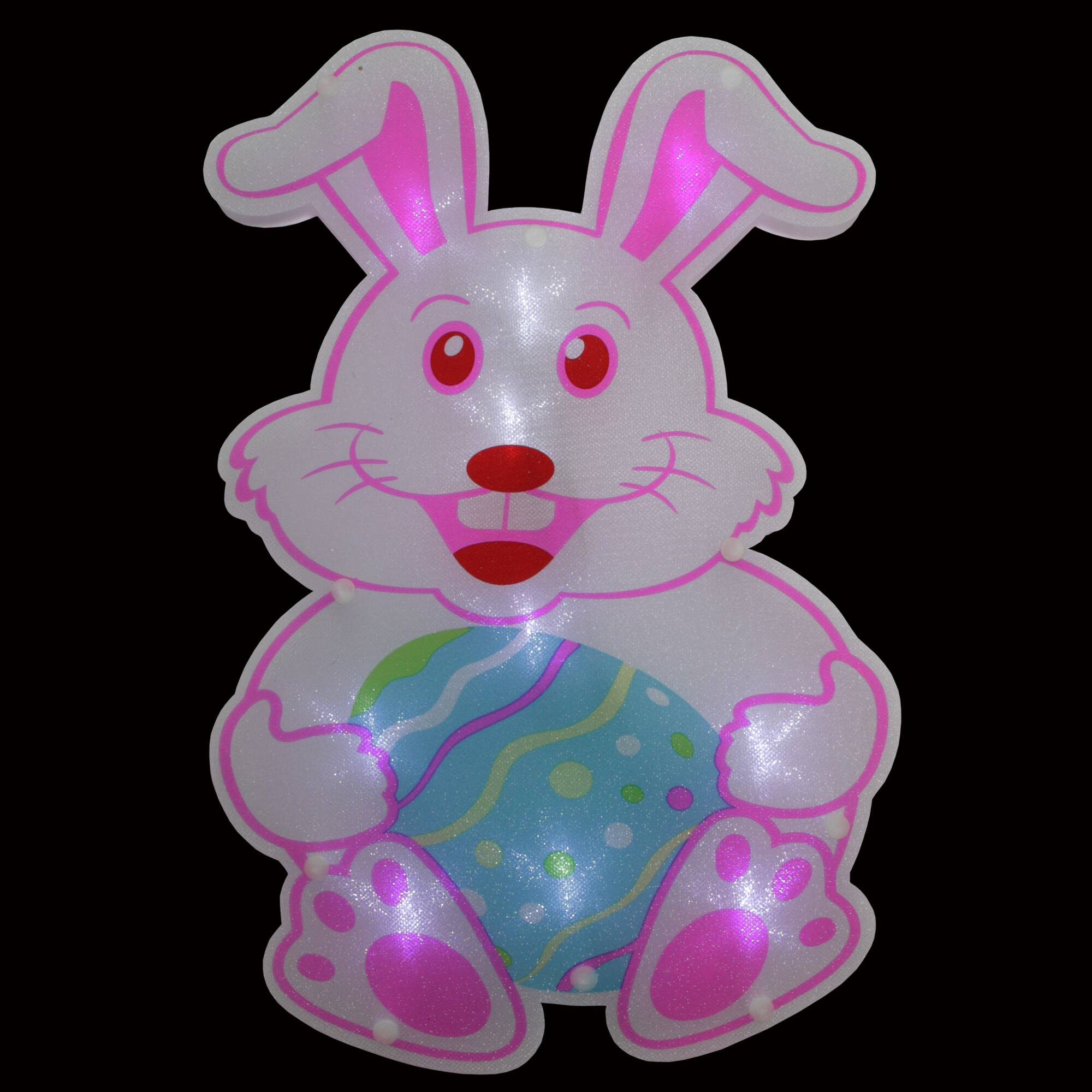 13.75" Pink & White LED Lighted Easter Bunny Window Silhouette