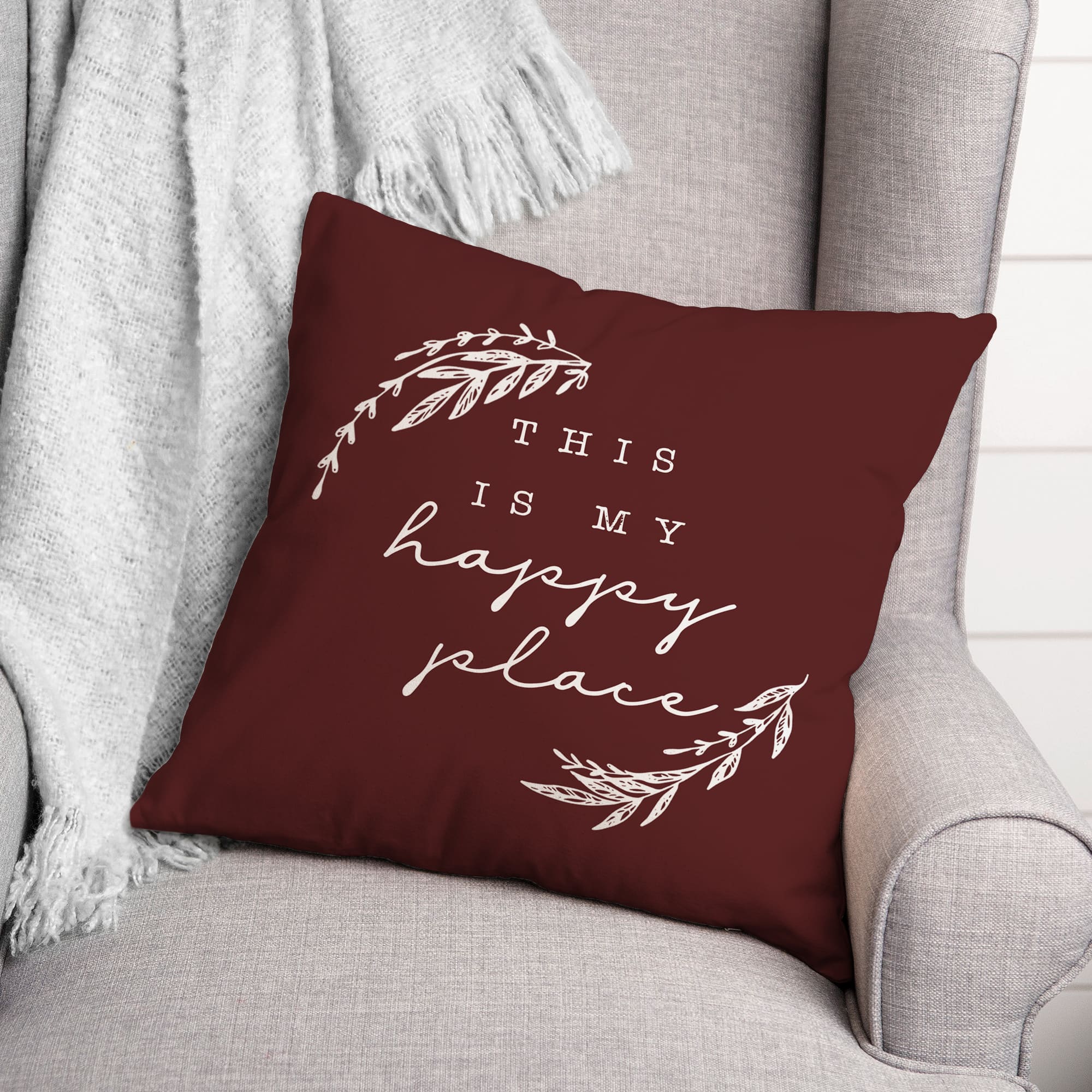 18&#x22; x 18&#x22; Happy Place Versatile Throw Pillow