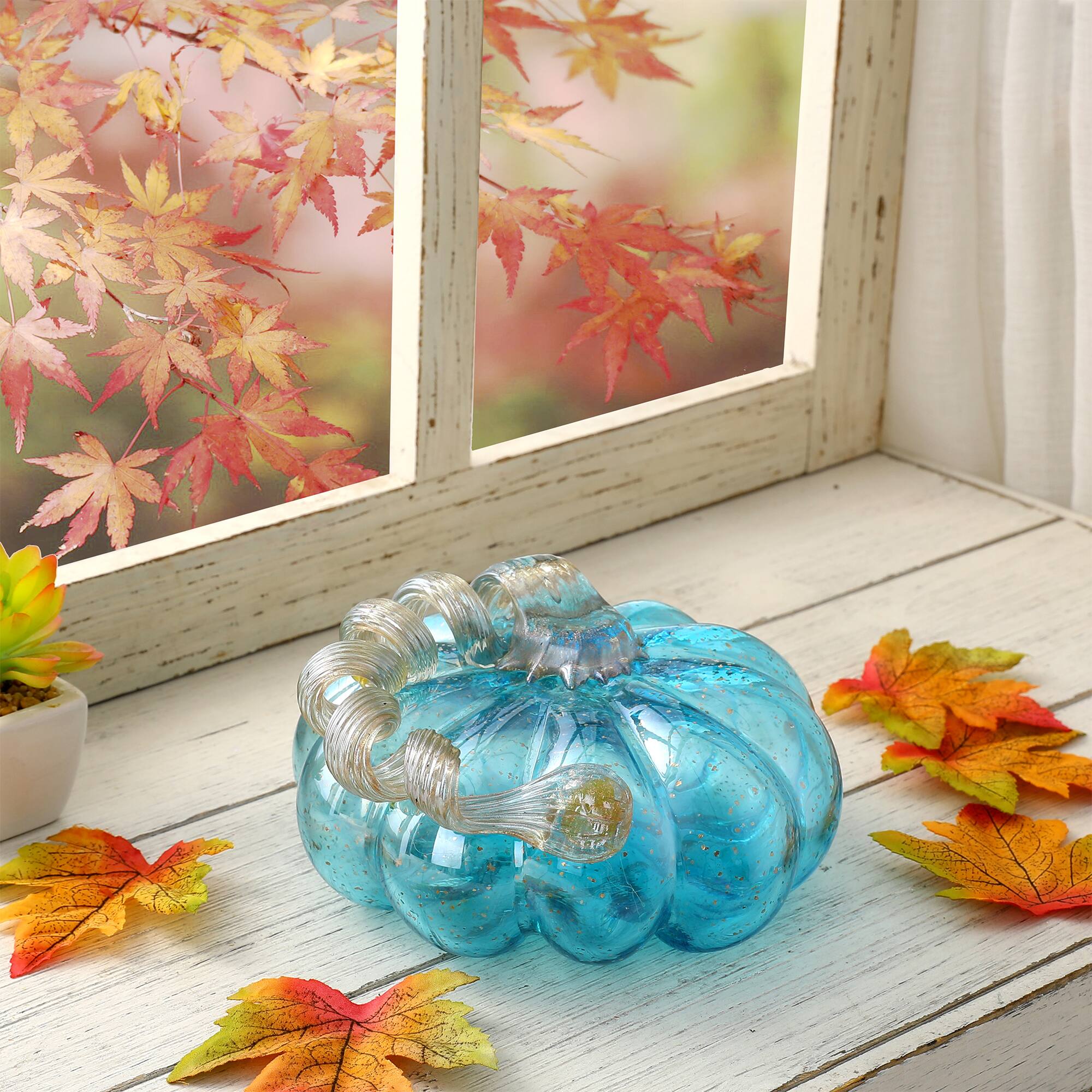 Glitzhome® Short Glass Pumpkin, Blue