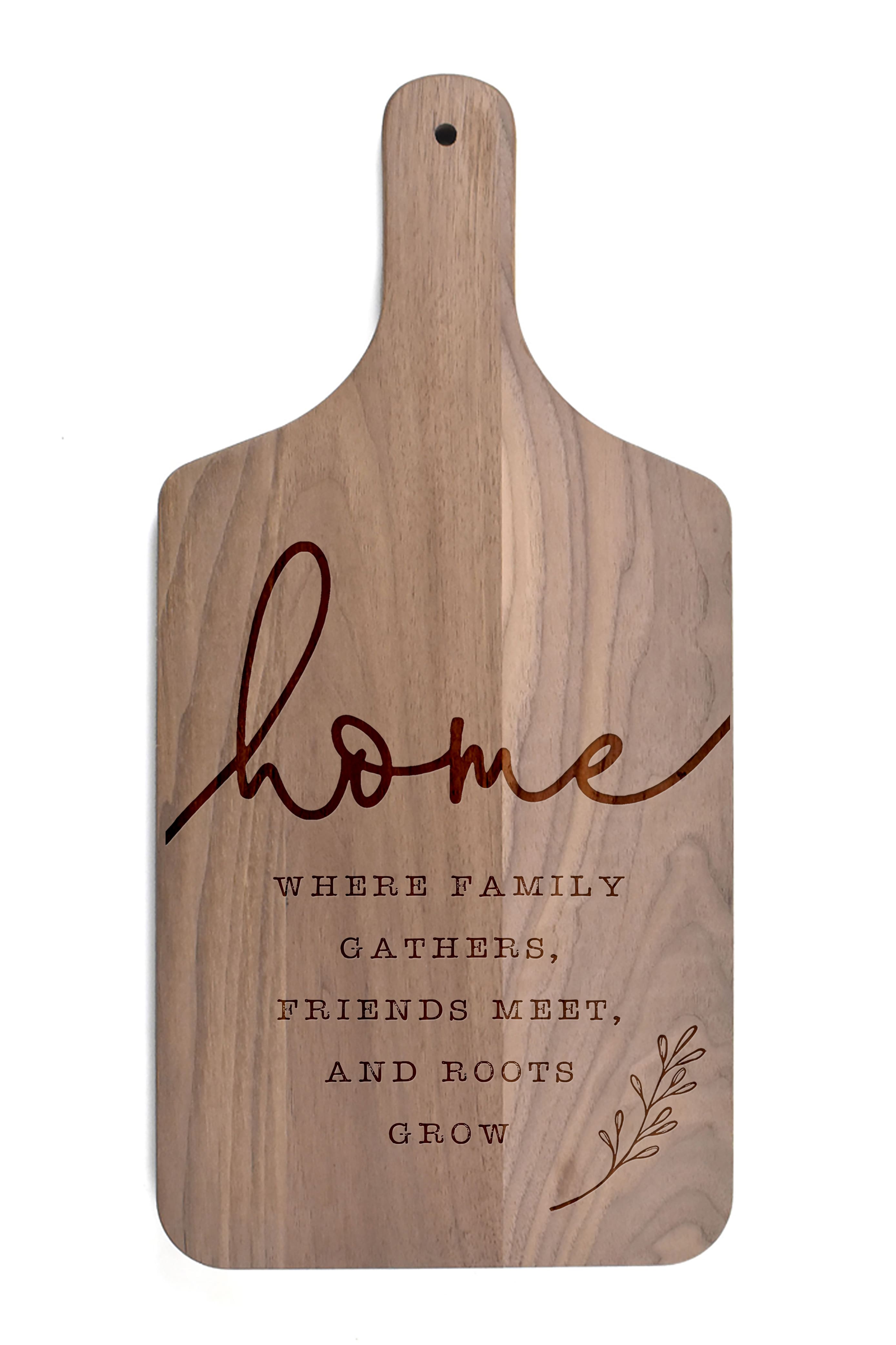 Home Where Roots Grow 8" x 17" Walnut Paddle Cutting Board