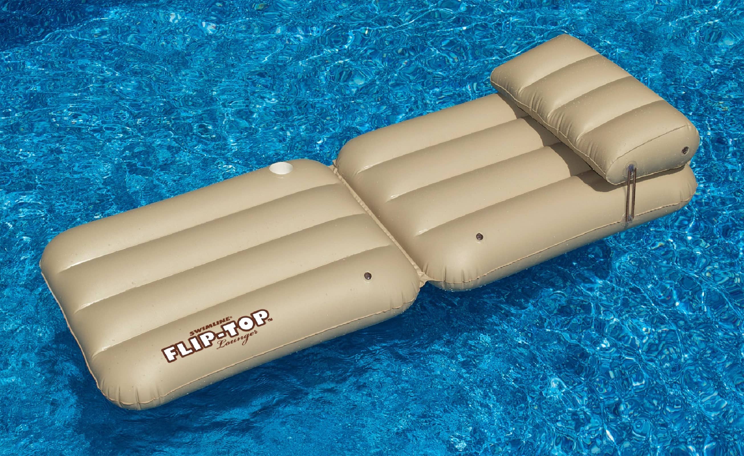 88&#x22; Inflatable Beige Adjustable Flip-Top Swimming Pool Lounger Raft