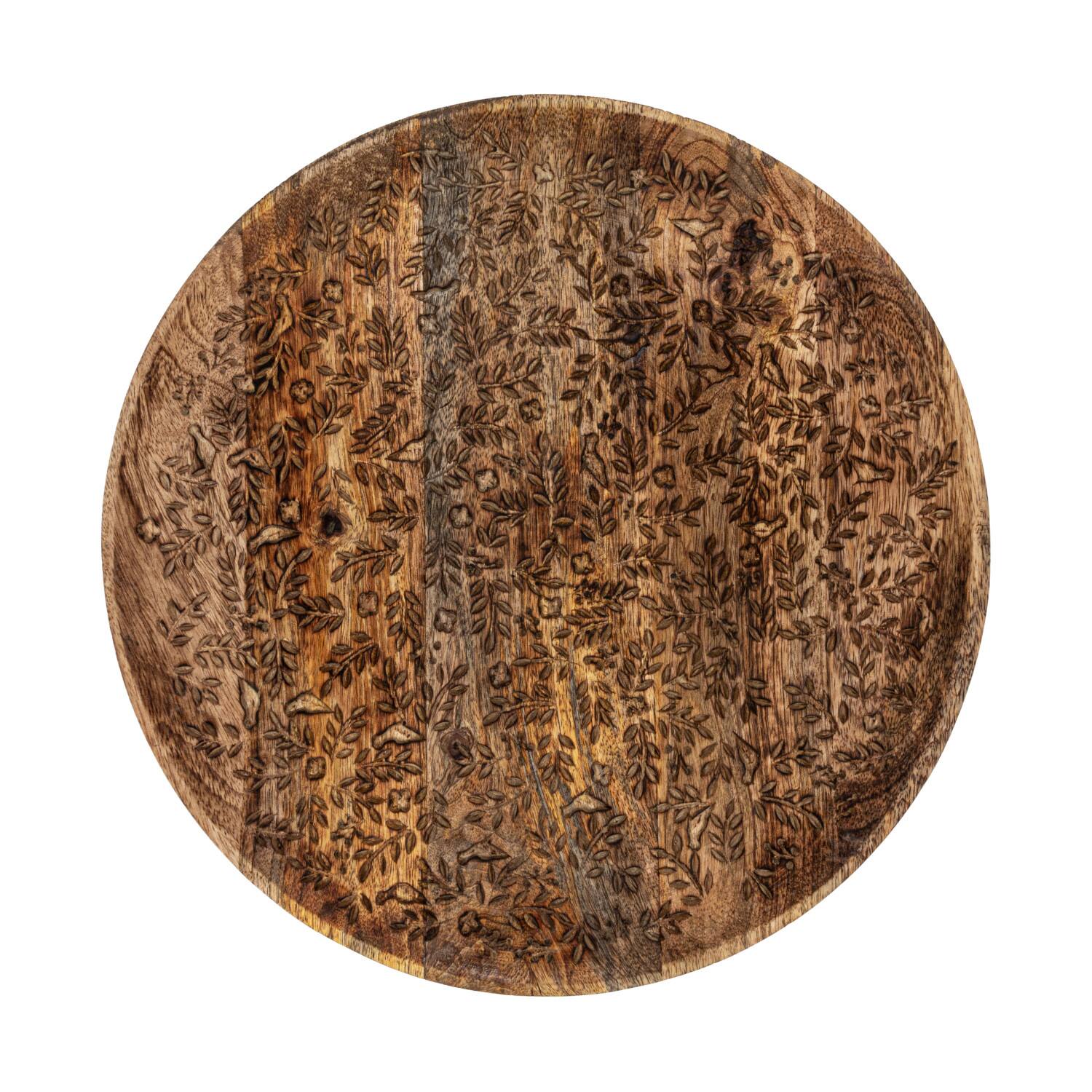 Hello Honey® 15.5" Round Mango Wood Tray with Laser Etched Botanicals