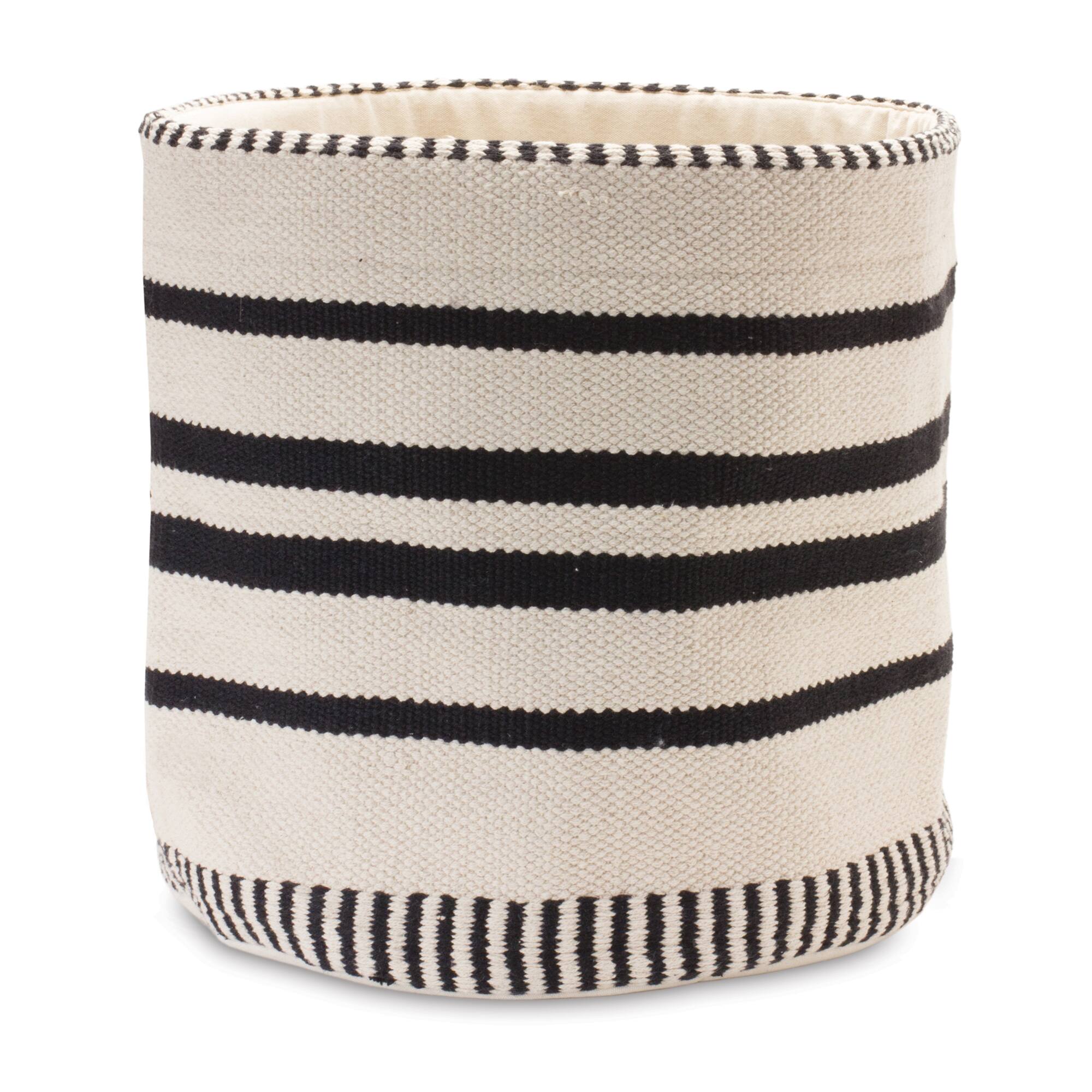 Black &#x26; White Striped Woven Cotton Basket Set