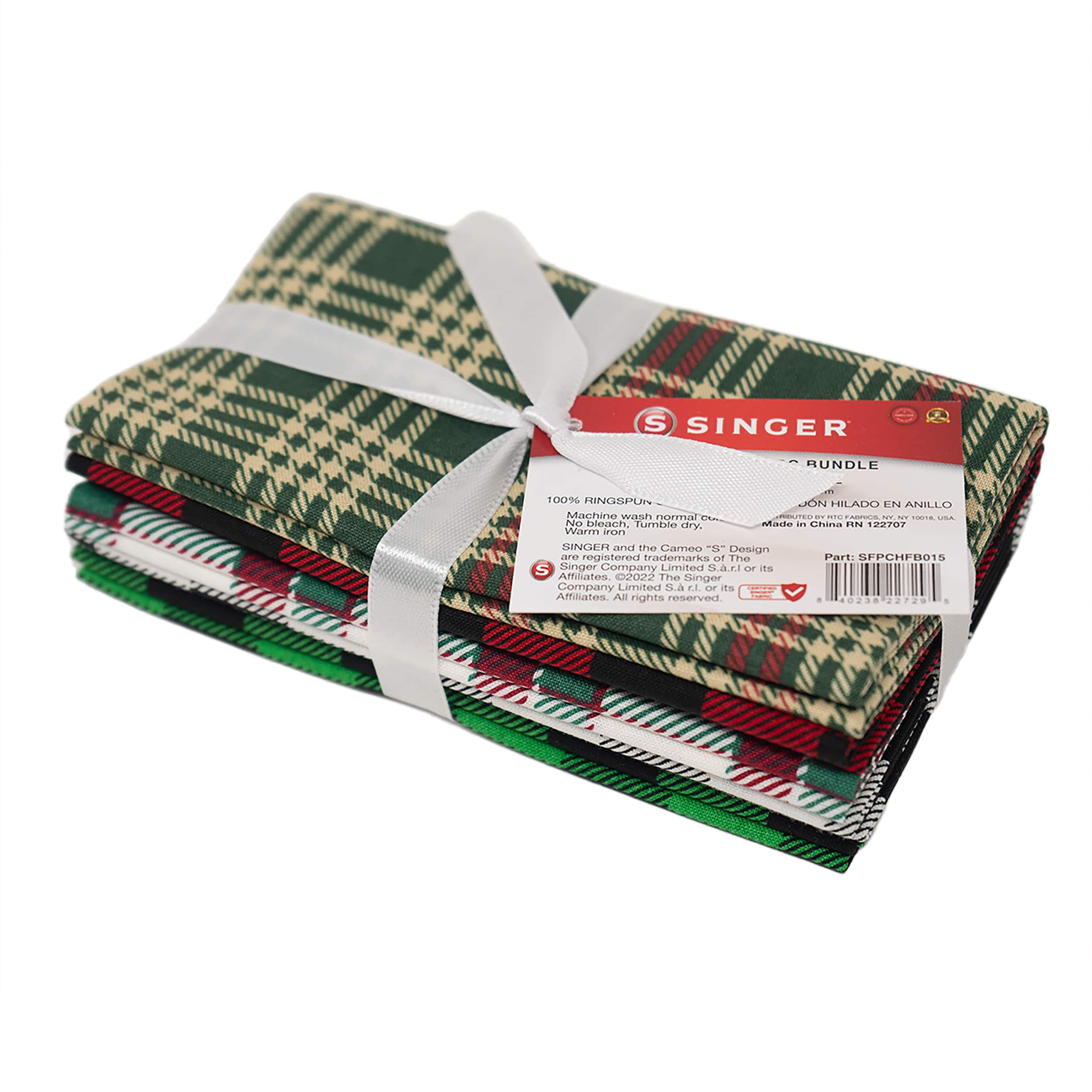 SINGER Christmas Holiday Plaid Cotton Fabric Fat Quarter Bundle