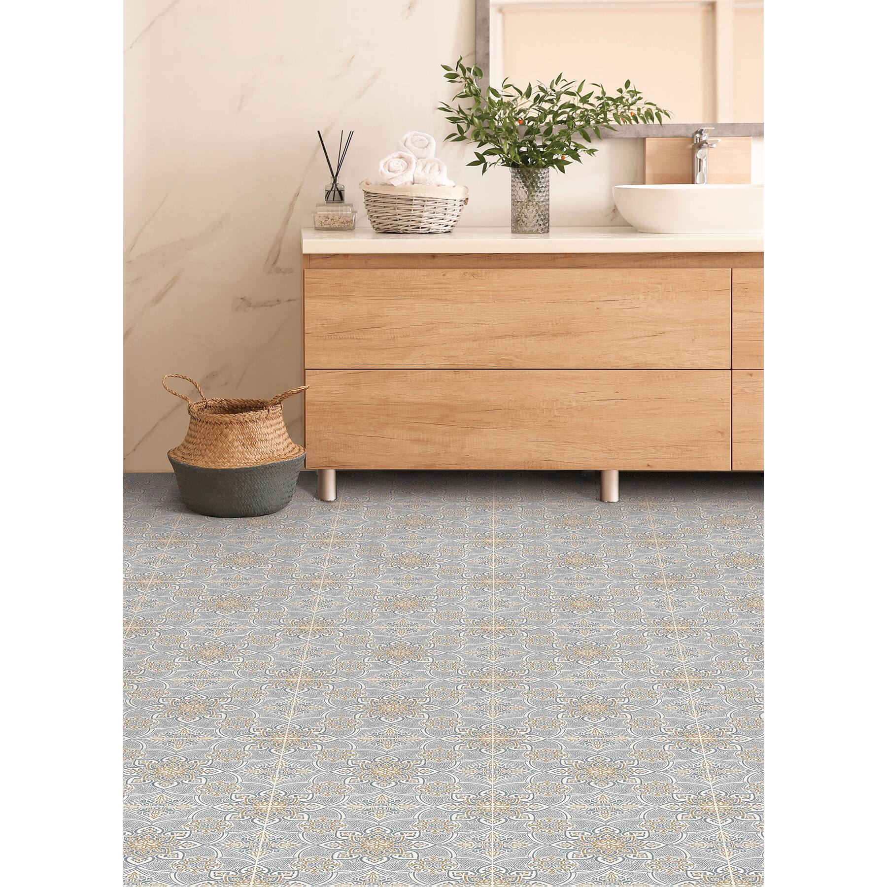 FloorPops Decora Blue Peel &#x26; Stick Floor Tiles