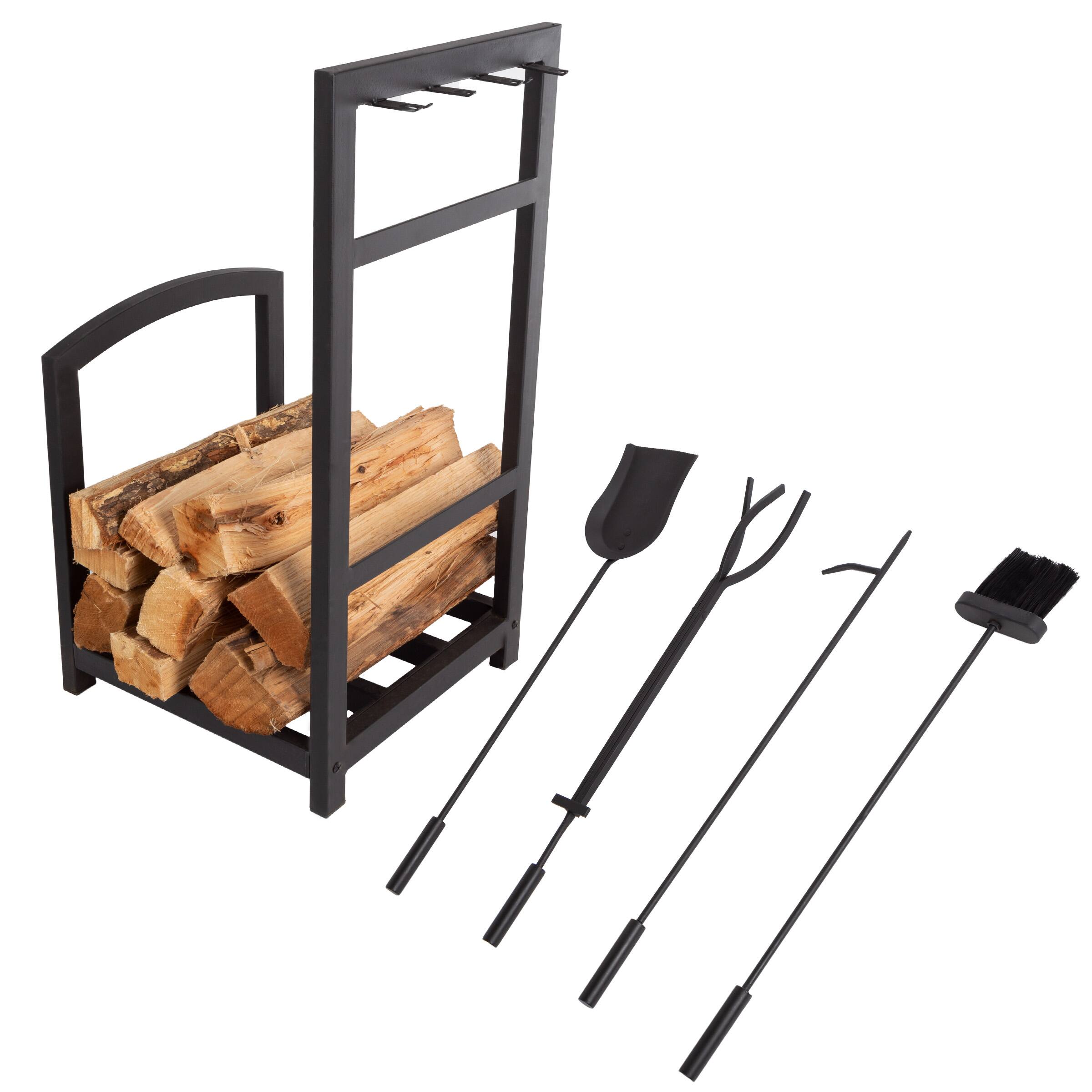Hastings Home Black Fireplace Tool Set &#x26; Rack