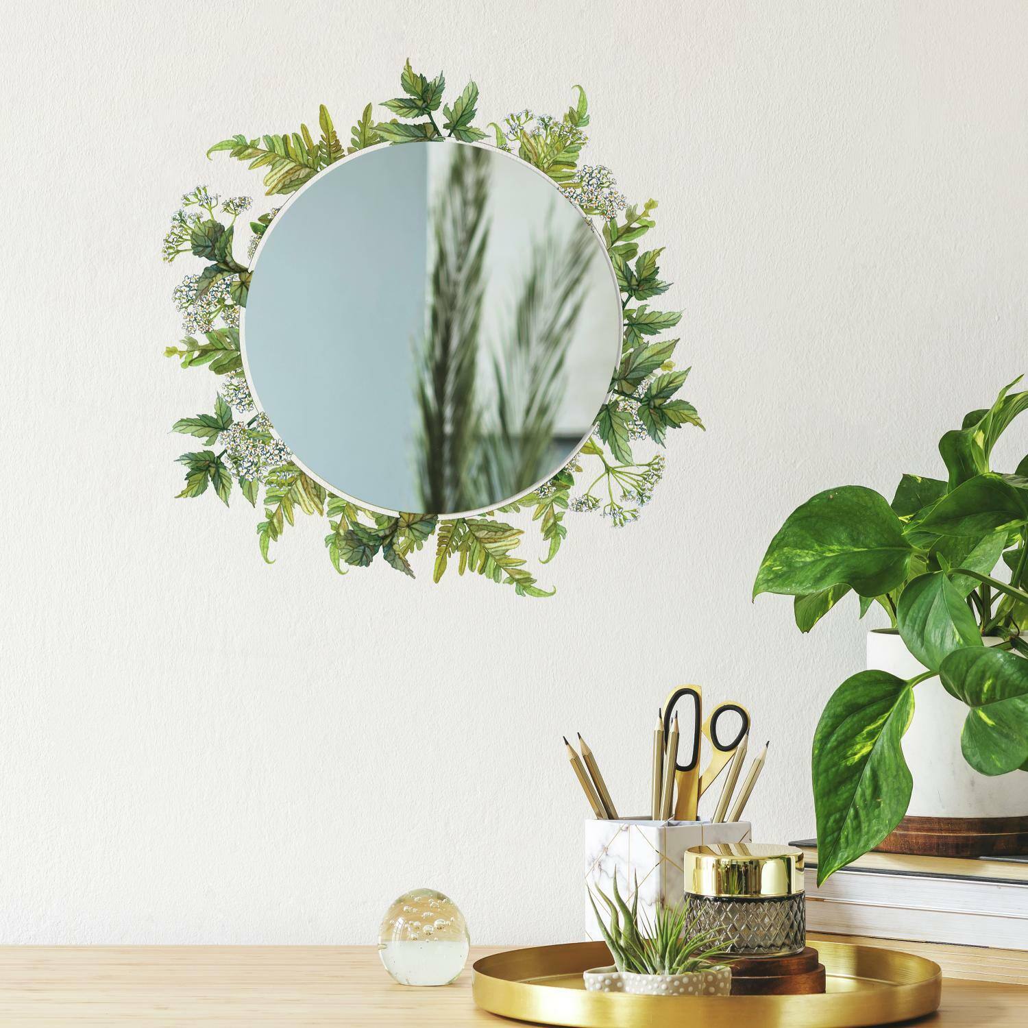 RoomMates Fern Peel &#x26; Stick Decals with Circle Mirror