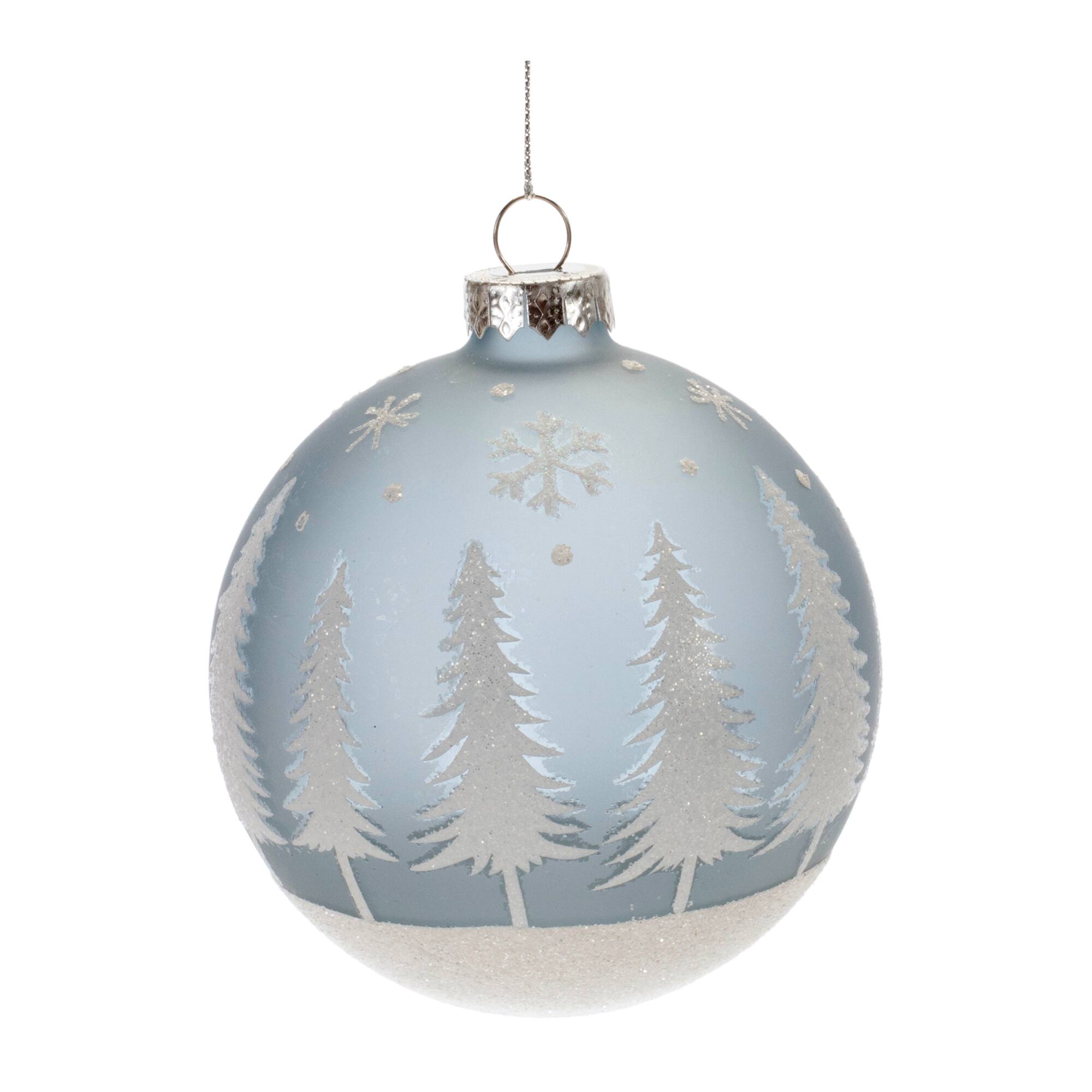 4&#x22; Frosted Forest &#x26; Village Glass Ball Ornament Set