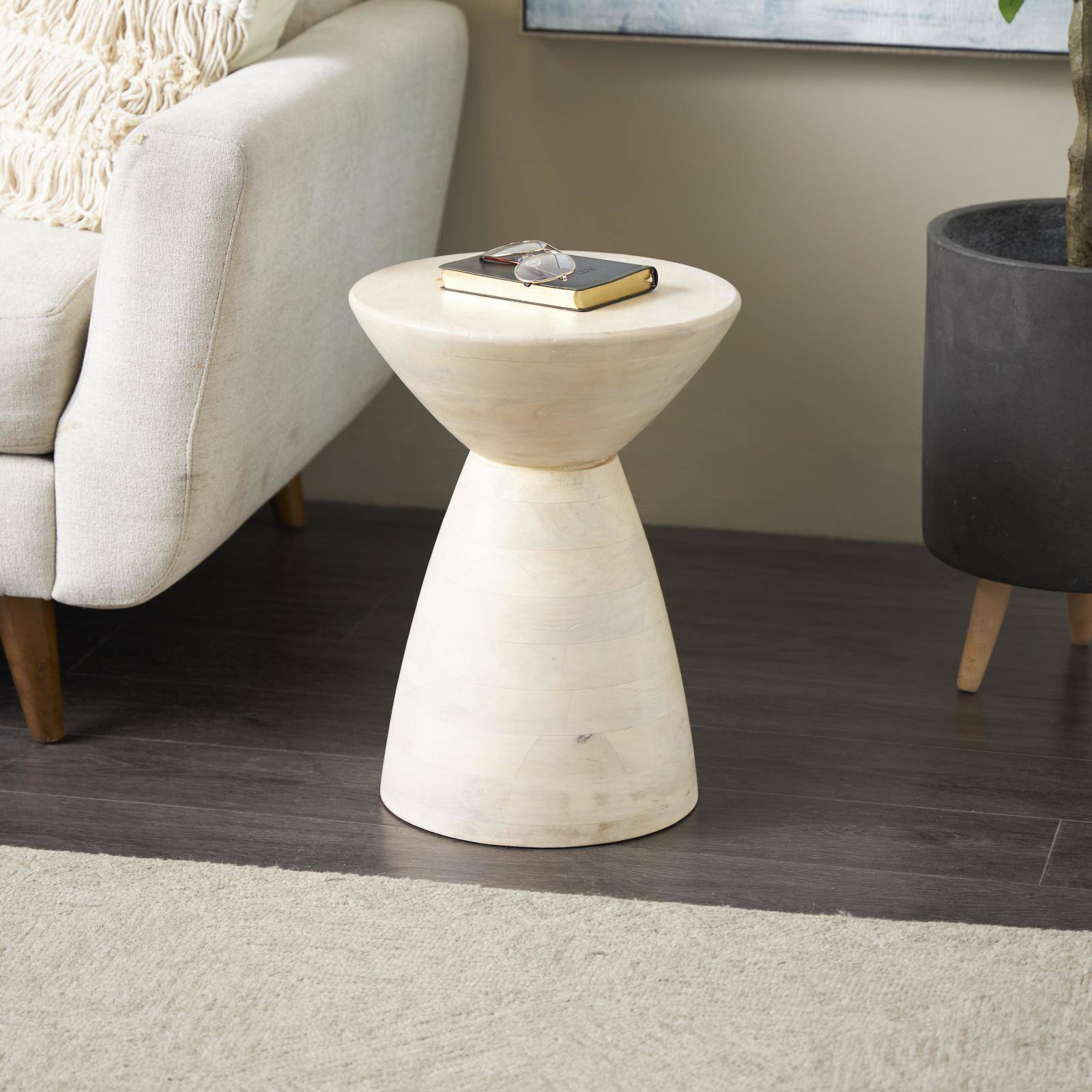 18" Cream Mango Wood Accent Table