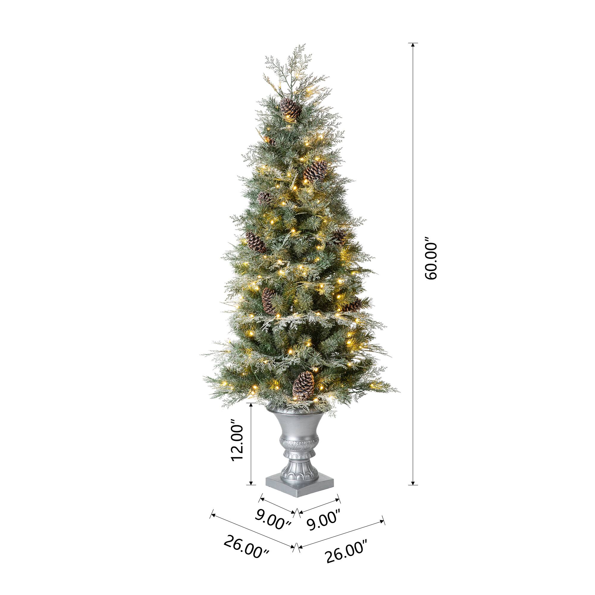 2 Pack 5ft. Pre-Lit Pine Artificial Christmas Porch Tree, Warm White LED Lights