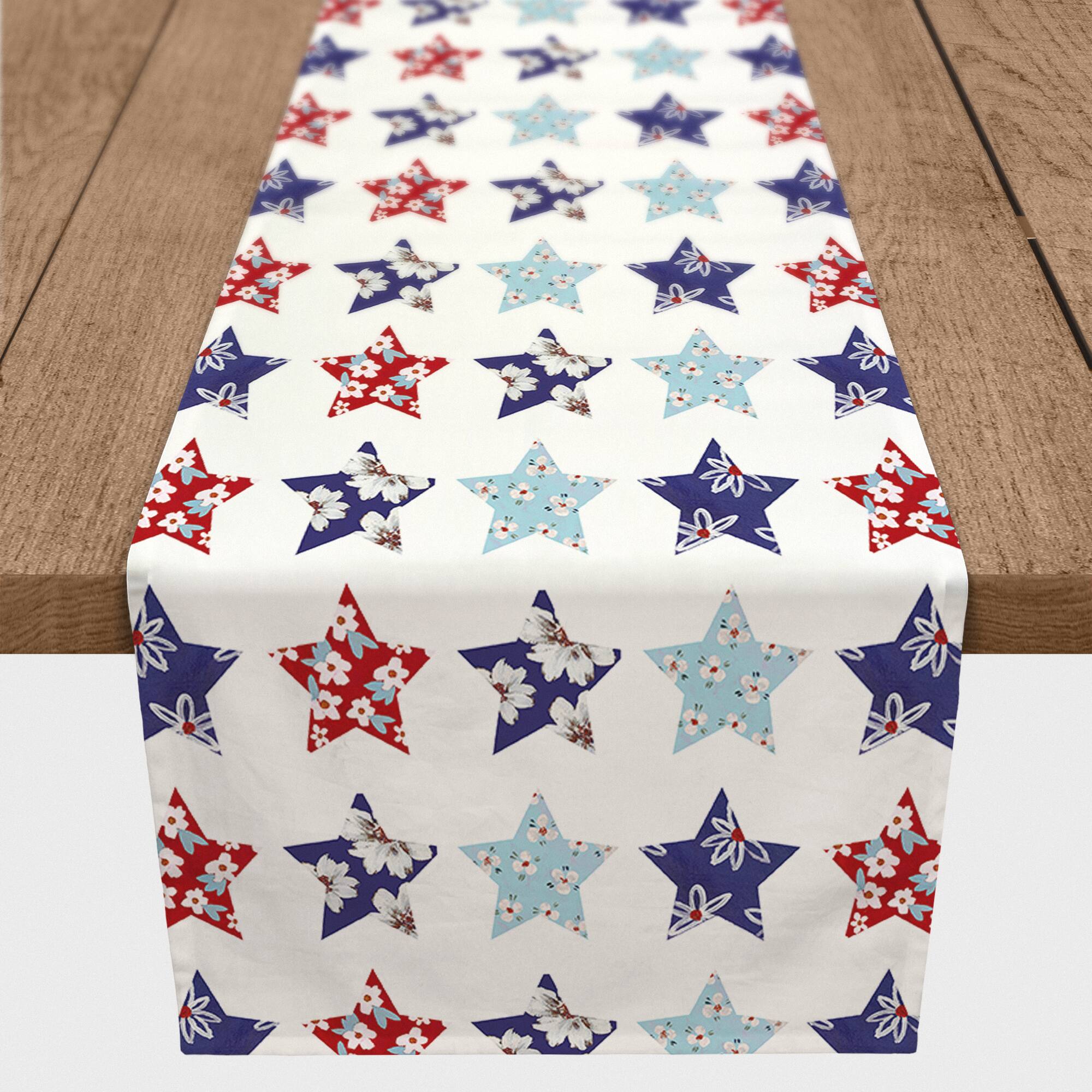 Floral Stars Pattern Cotton Twill Runner