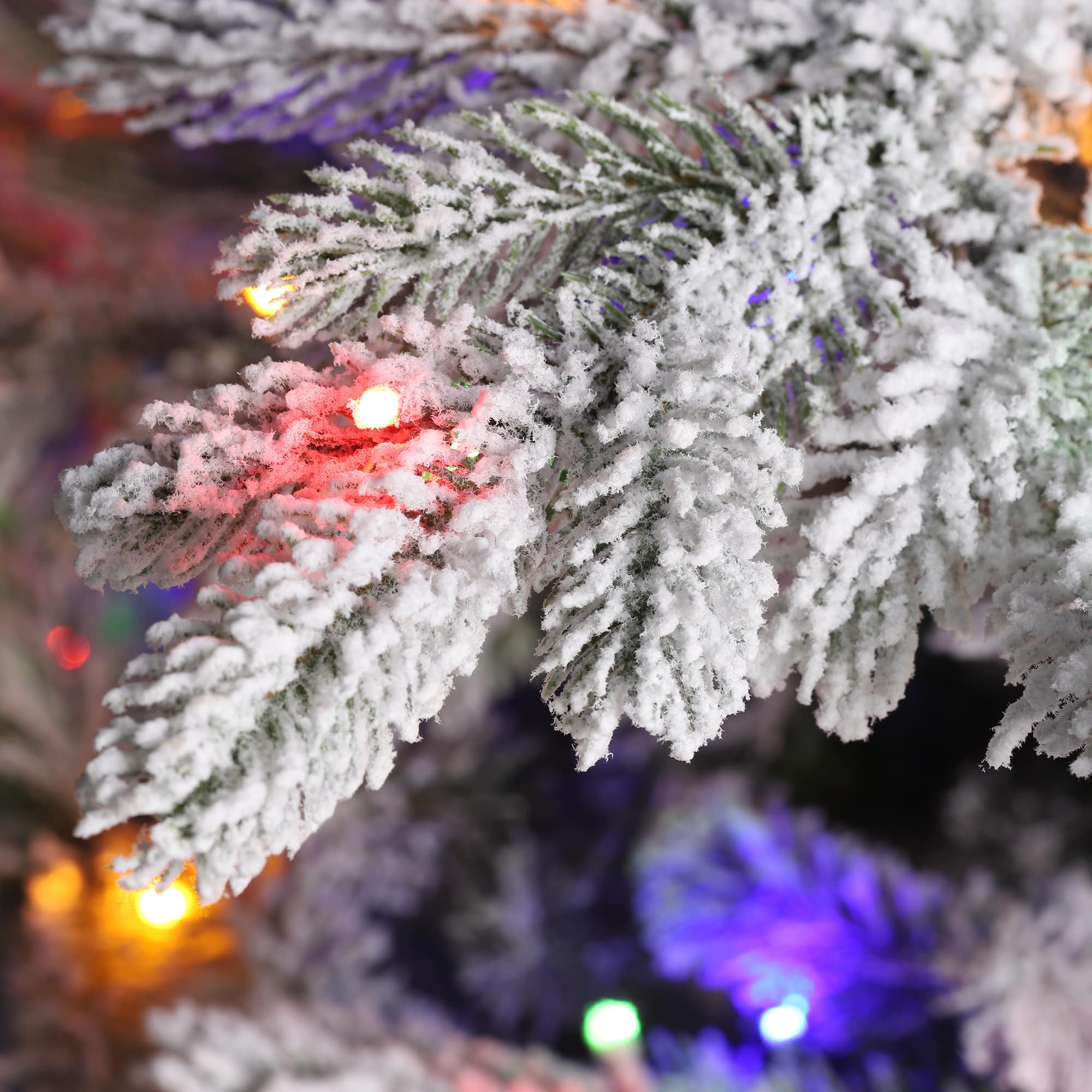 Glitzhome&#xAE; 7.5ft Pre-Lit Flocked Full Fir Artificial Christmas Tree, Multicolor LED Lights