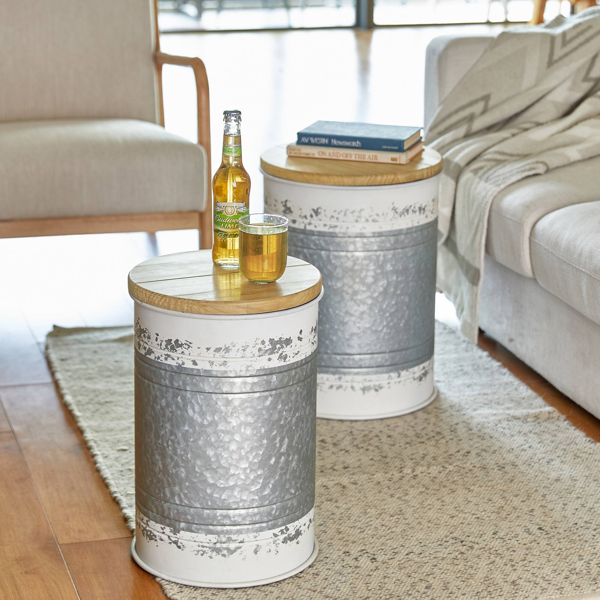Glitzhome&#xAE; Metal Storage Accent Table with Solid Wood Lid Set