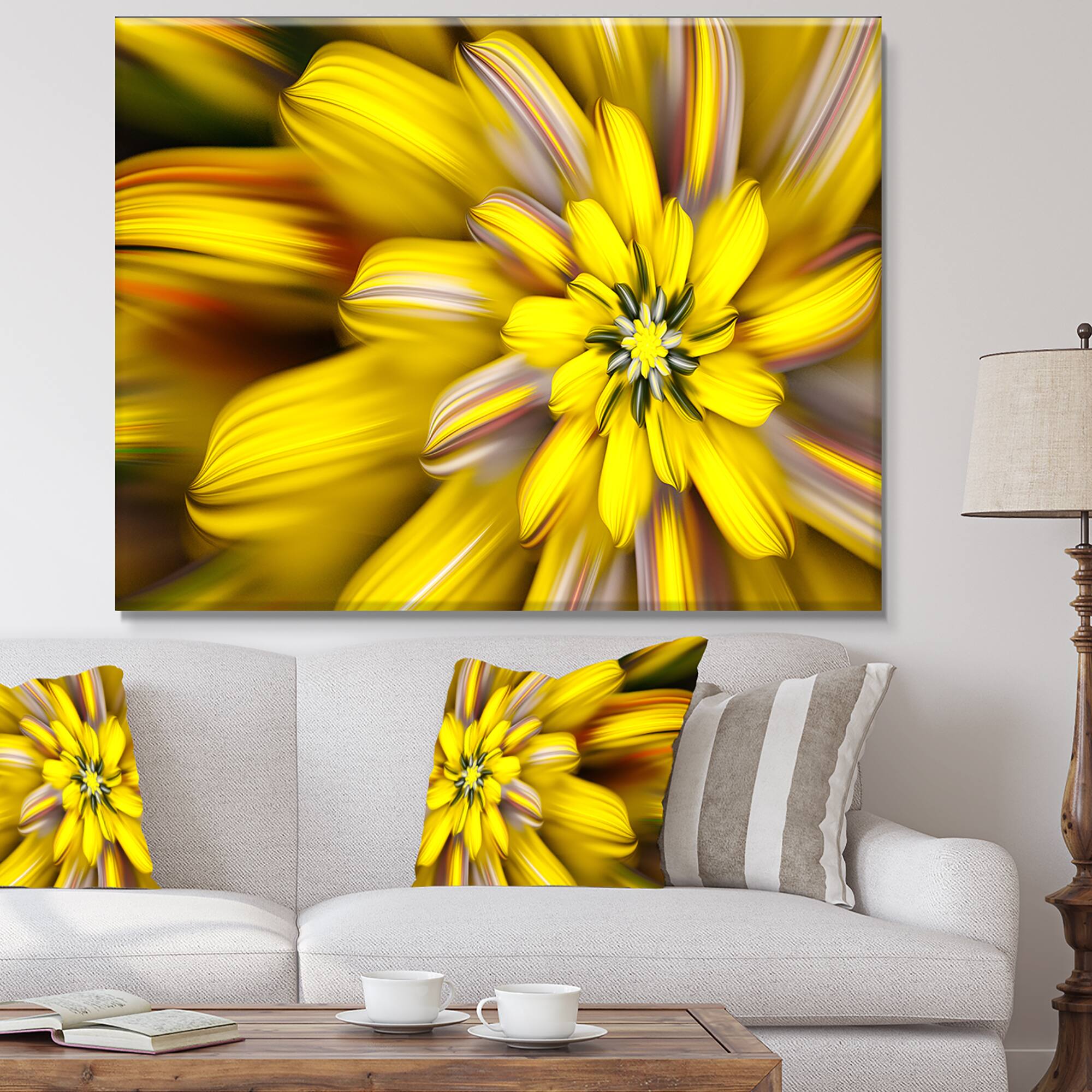 Designart - Massive Yellow Fractal Flower - Floral Canvas Art Print