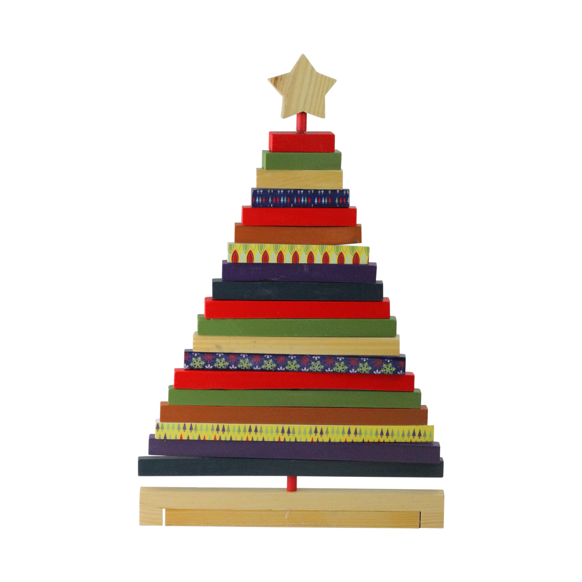 15.5" Beige & Red Adjustable Wooden Christmas Tree Tabletop Décor
