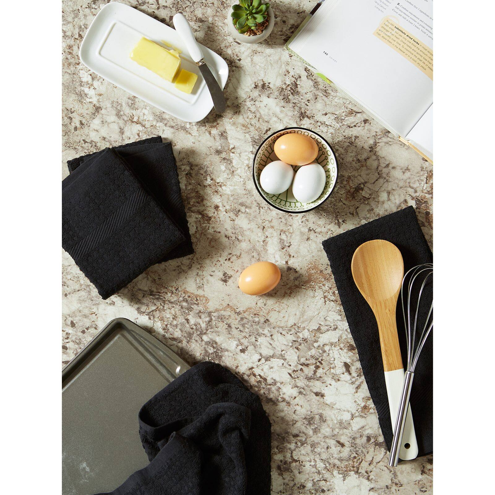 DII® Solid Black Waffle Terry Dishtowel, 4ct.