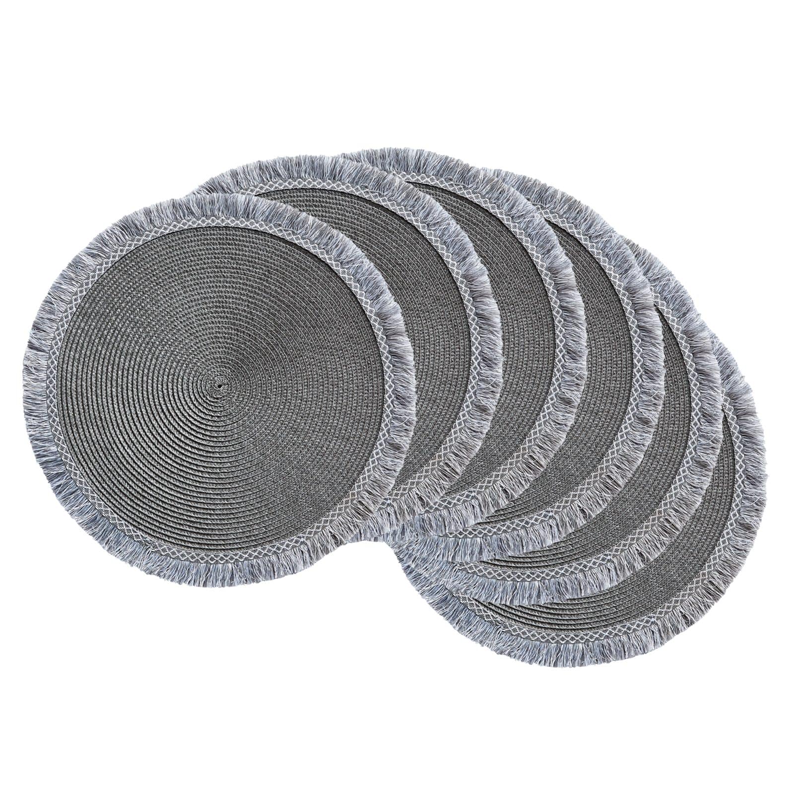 DII® 15" Round Gray Fringed Placemat Set, 6ct.