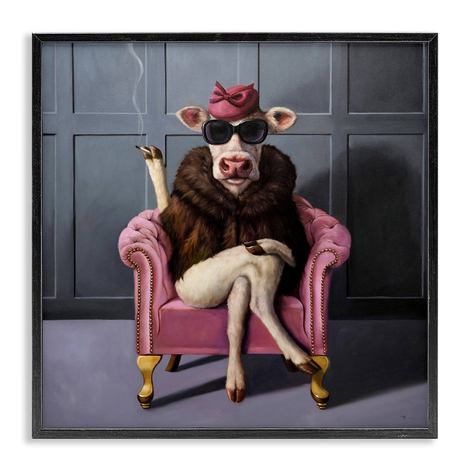 Stupell Industries Trendy Pink Glam Cow Framed Giclee Art
