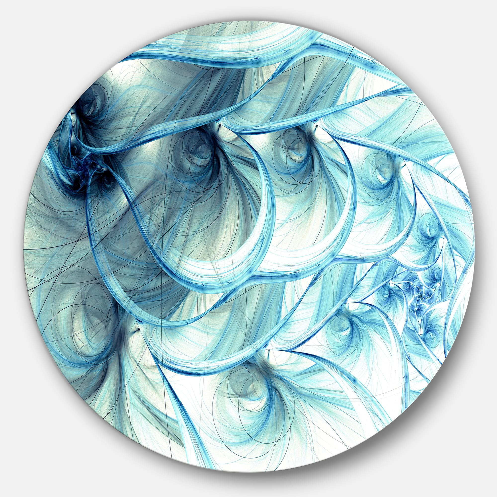 Designart - Light Blue Fractal Flower Soft Pattern' Floral Metal Circle Wall Art