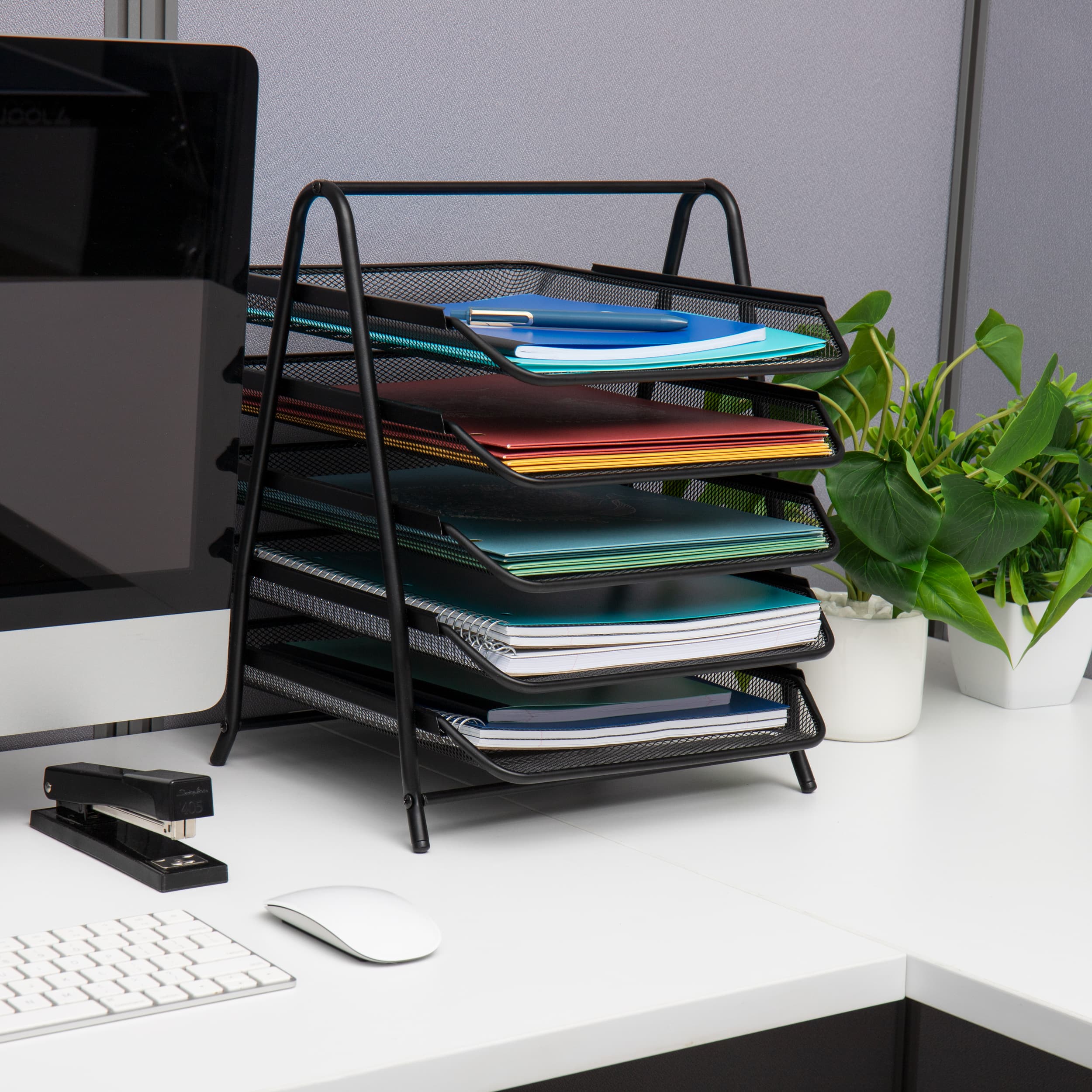 Mind Reader Network Collection Black Metal Mesh 5-Tier Paper Trays, 2ct.