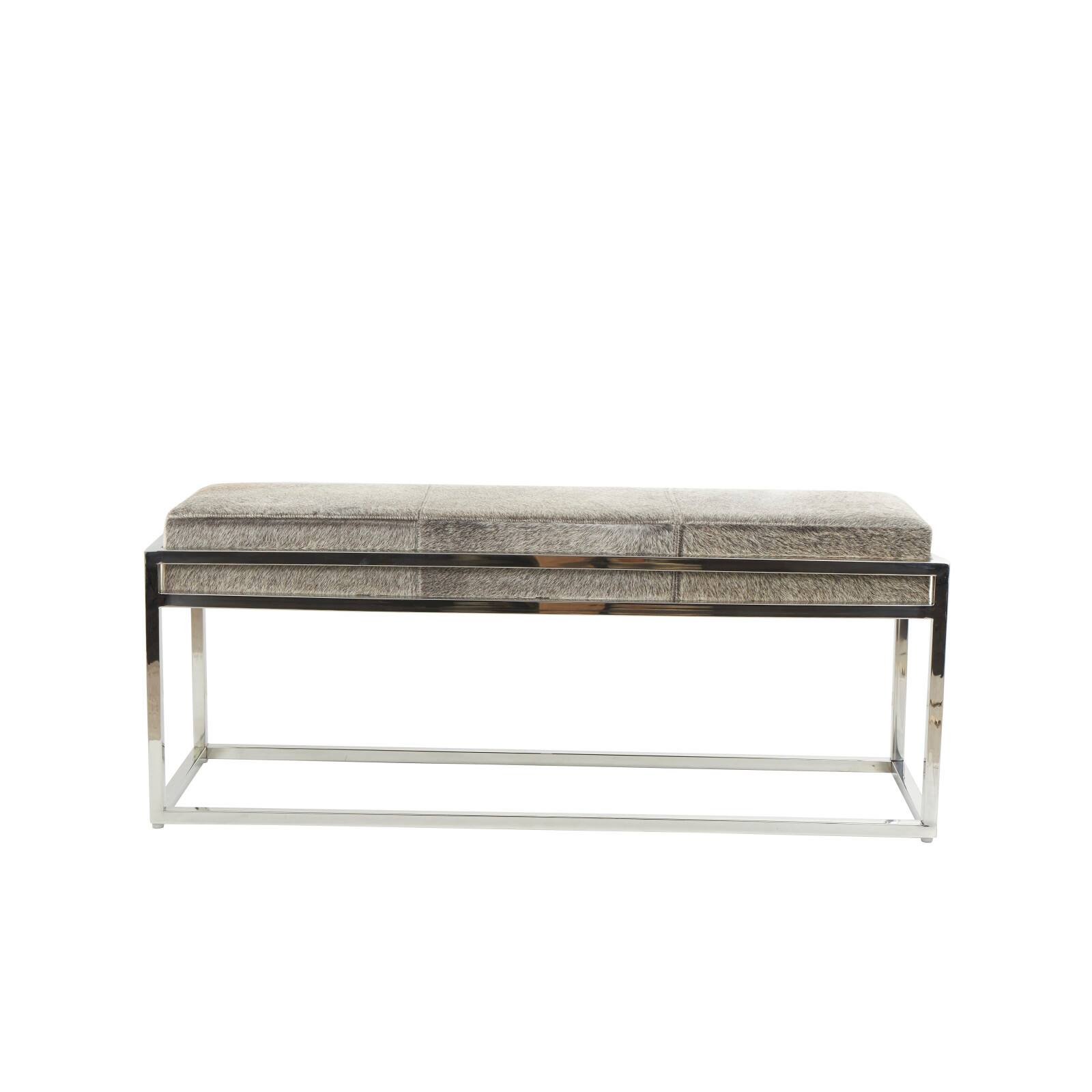 Gray Leather Bench with Silver Stainless Steel Base