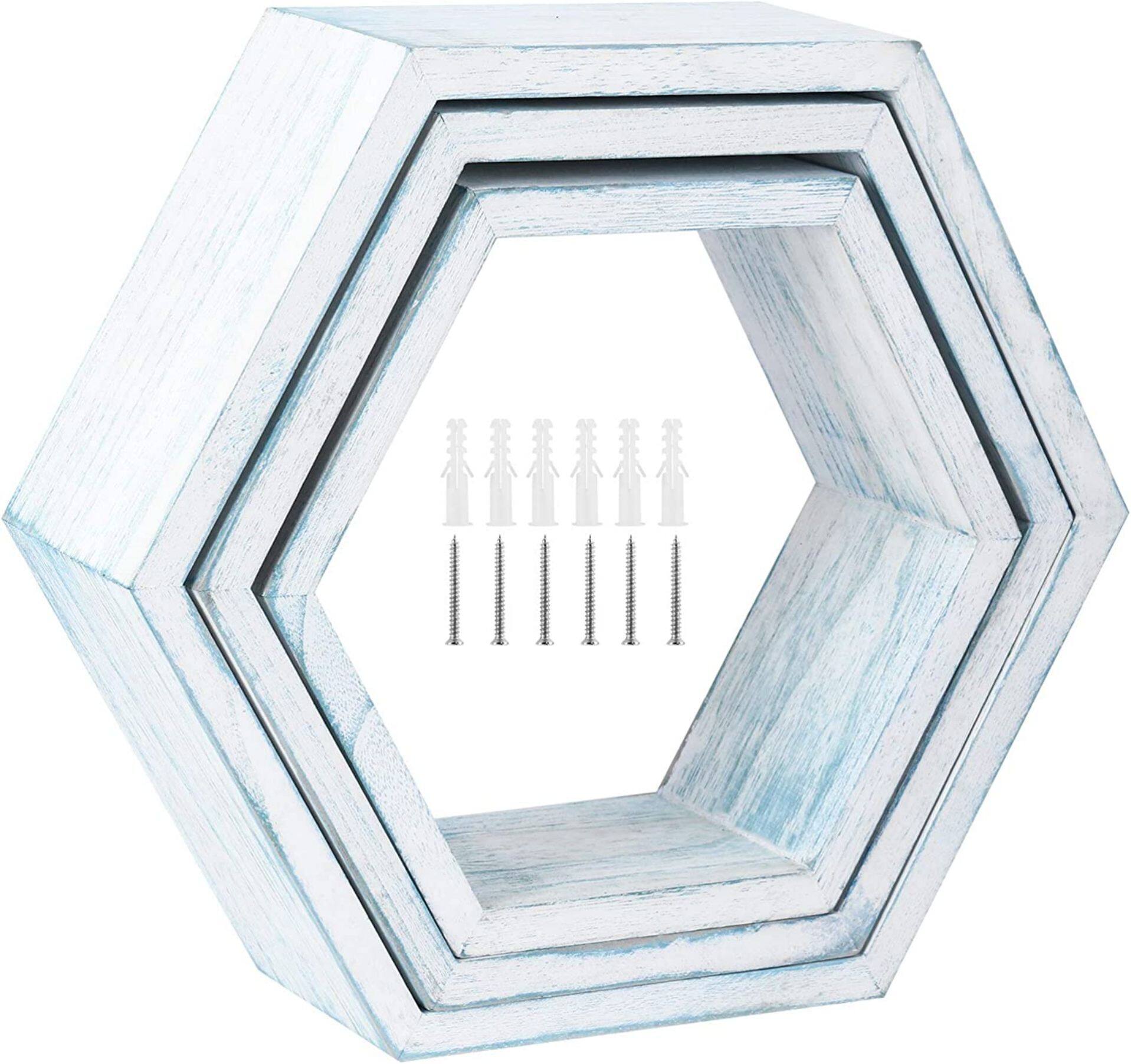 NEX™ Light Blue White Rustic Floating Honeycomb Shelf Set